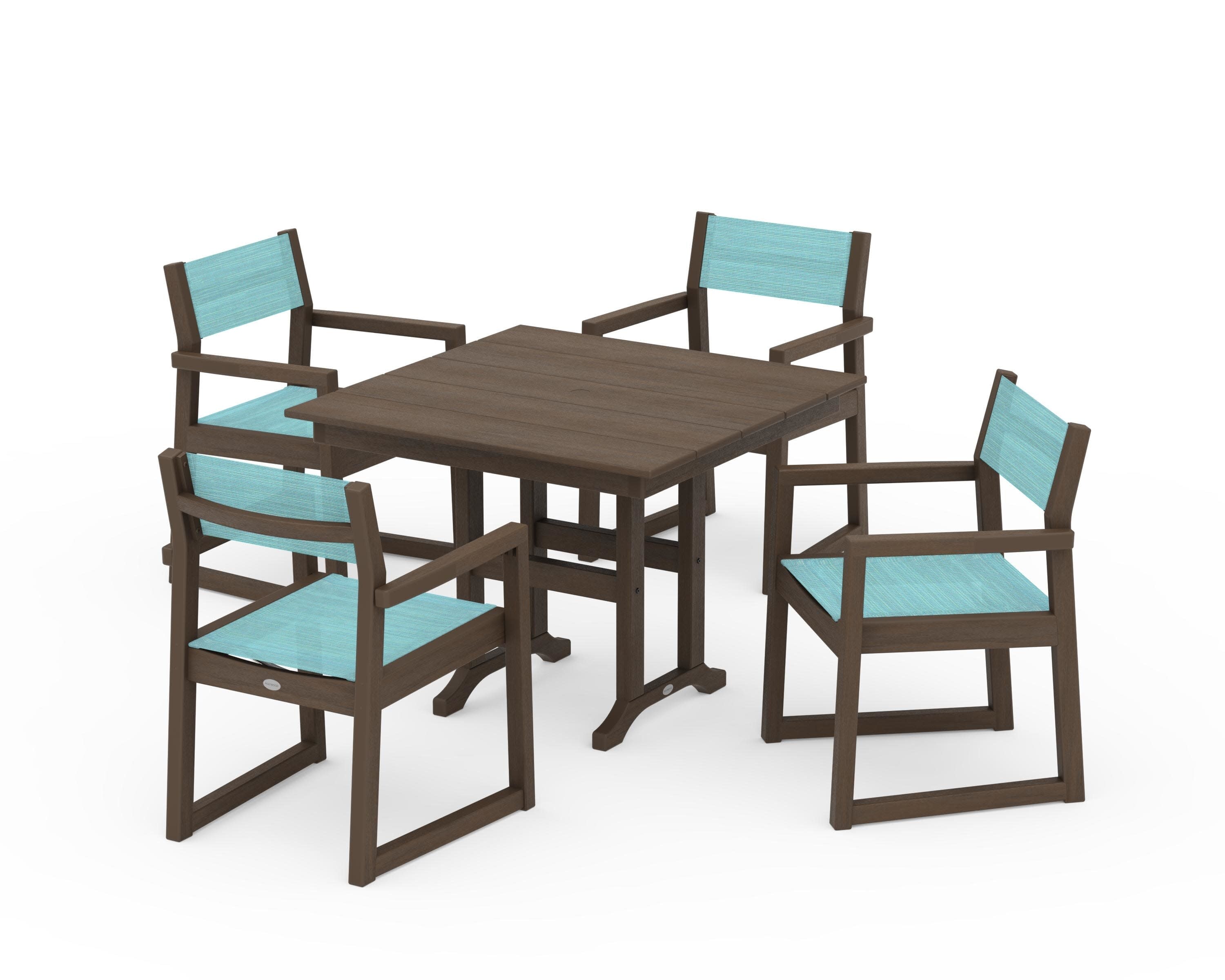 EDGE Sling Arm Chair 5-Piece Farmhouse Dining Set in Kona / Dupioni Aquamarine Sling