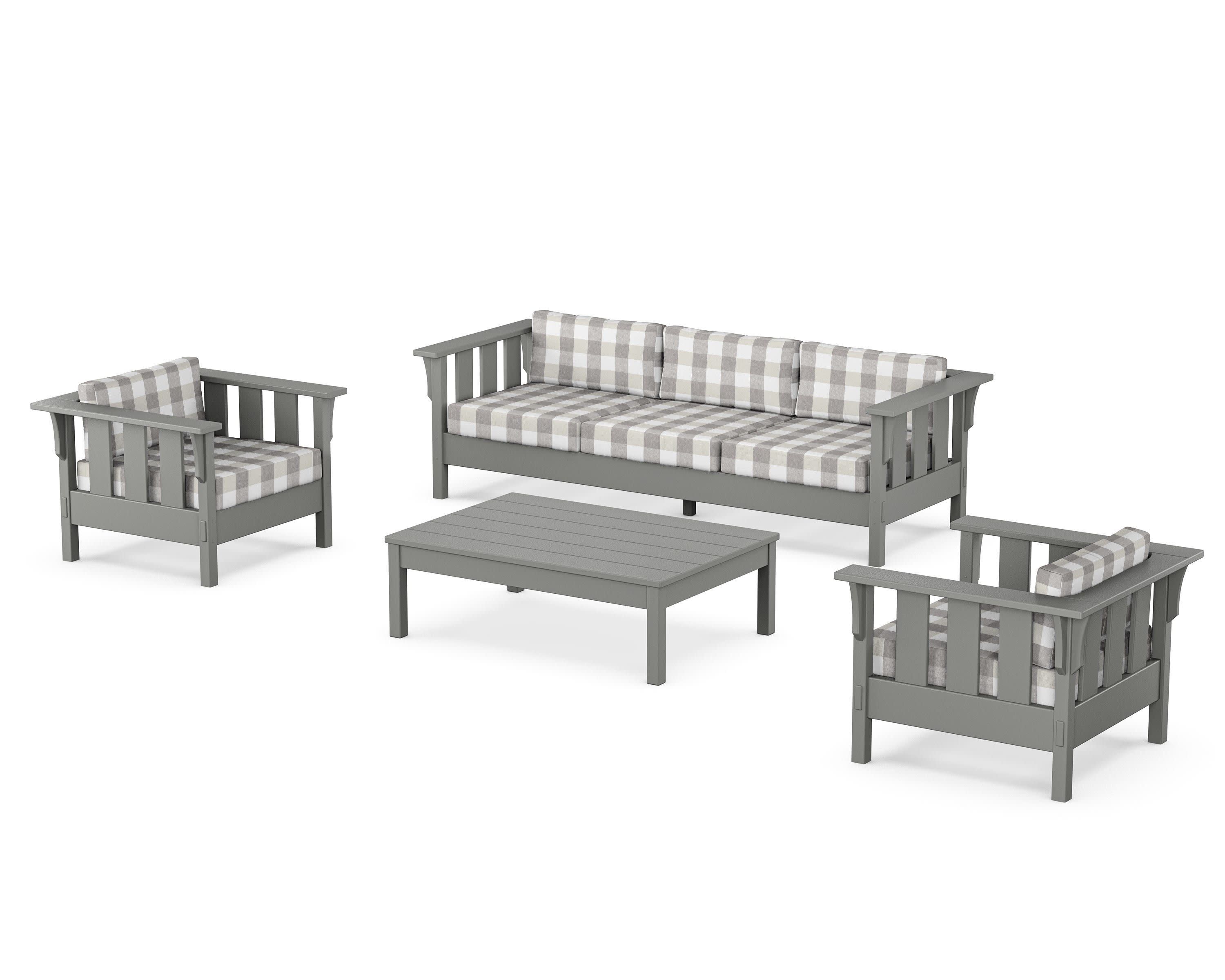 Acadia 4-Piece Deep Seating Set with Sofa in Slate Grey / Buffalo Plaid Grey Mist