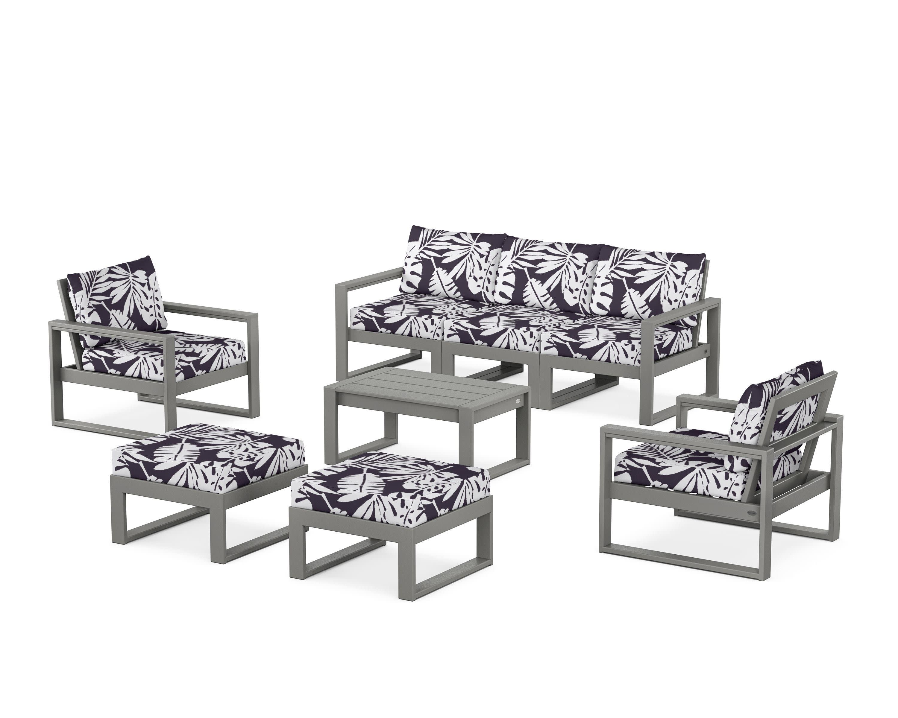 EDGE Sectional 8-Piece Lounge Sofa Set in Slate Grey / Leaf Navy