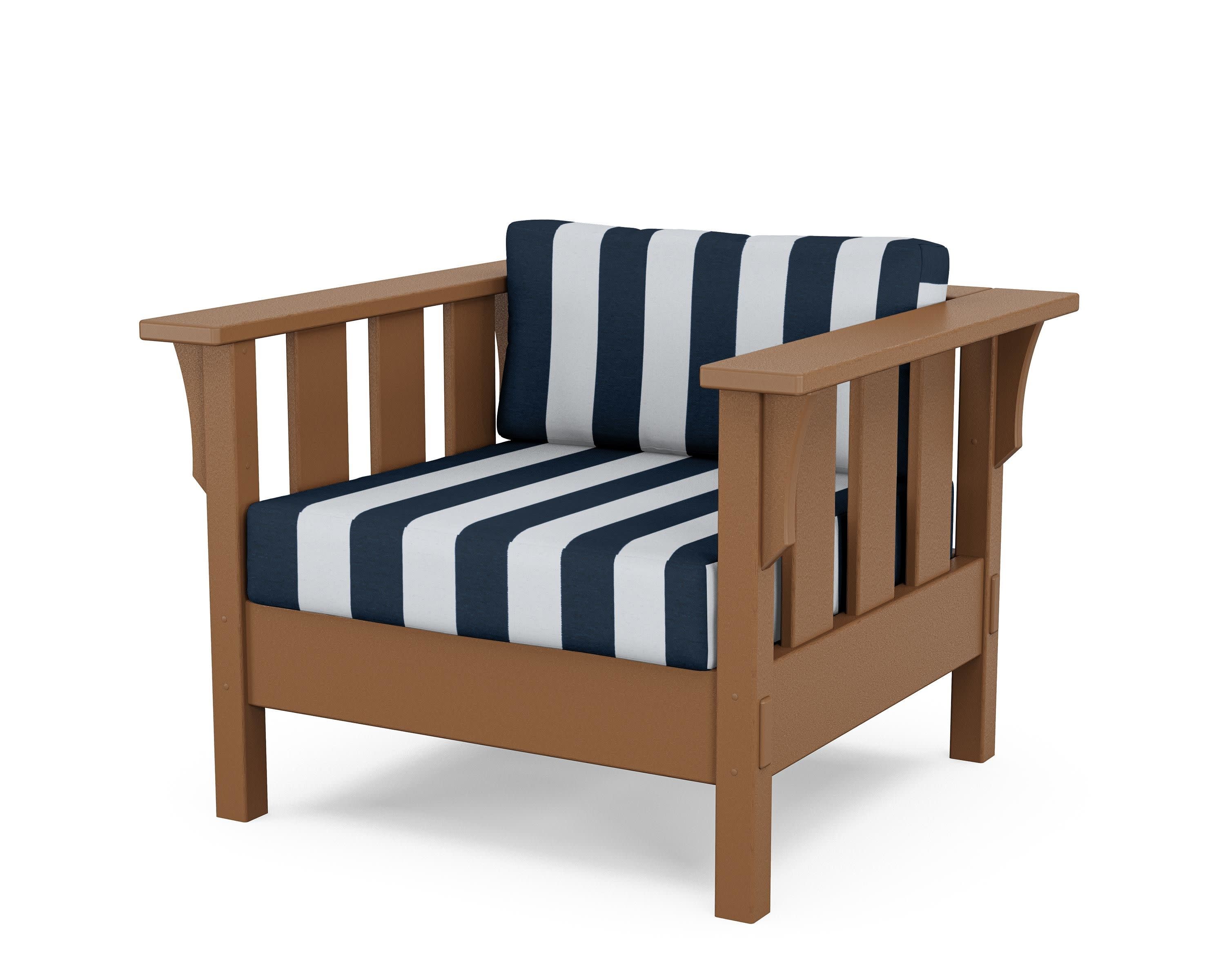 Acadia Deep Seating Chair in Teak / Cabana Stripe Marine Indigo