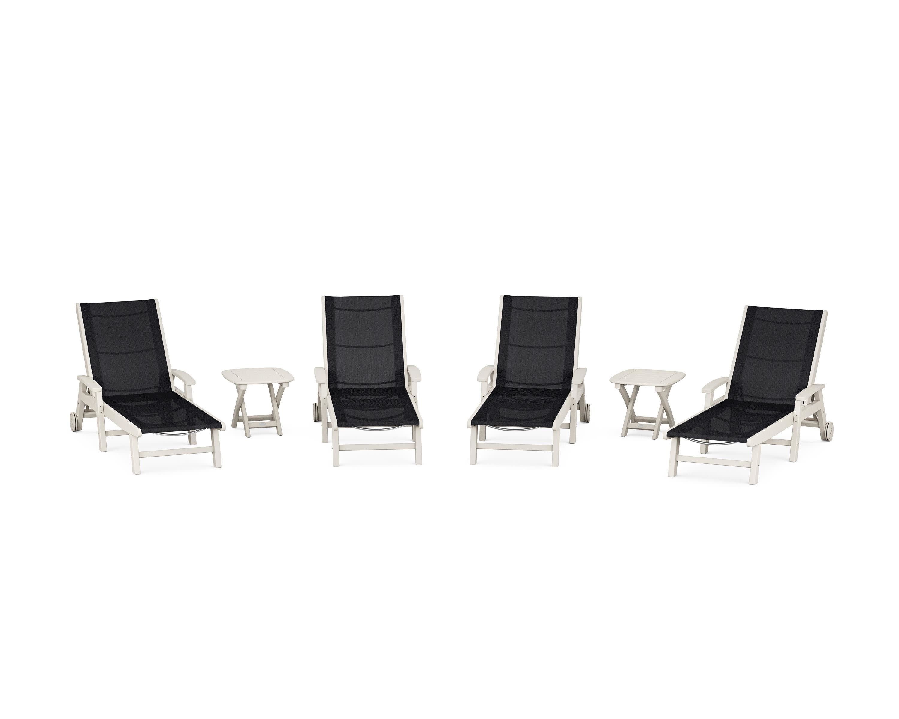 Coastal Chaise 6-Piece Set with Wheels in Sand / Black Sling