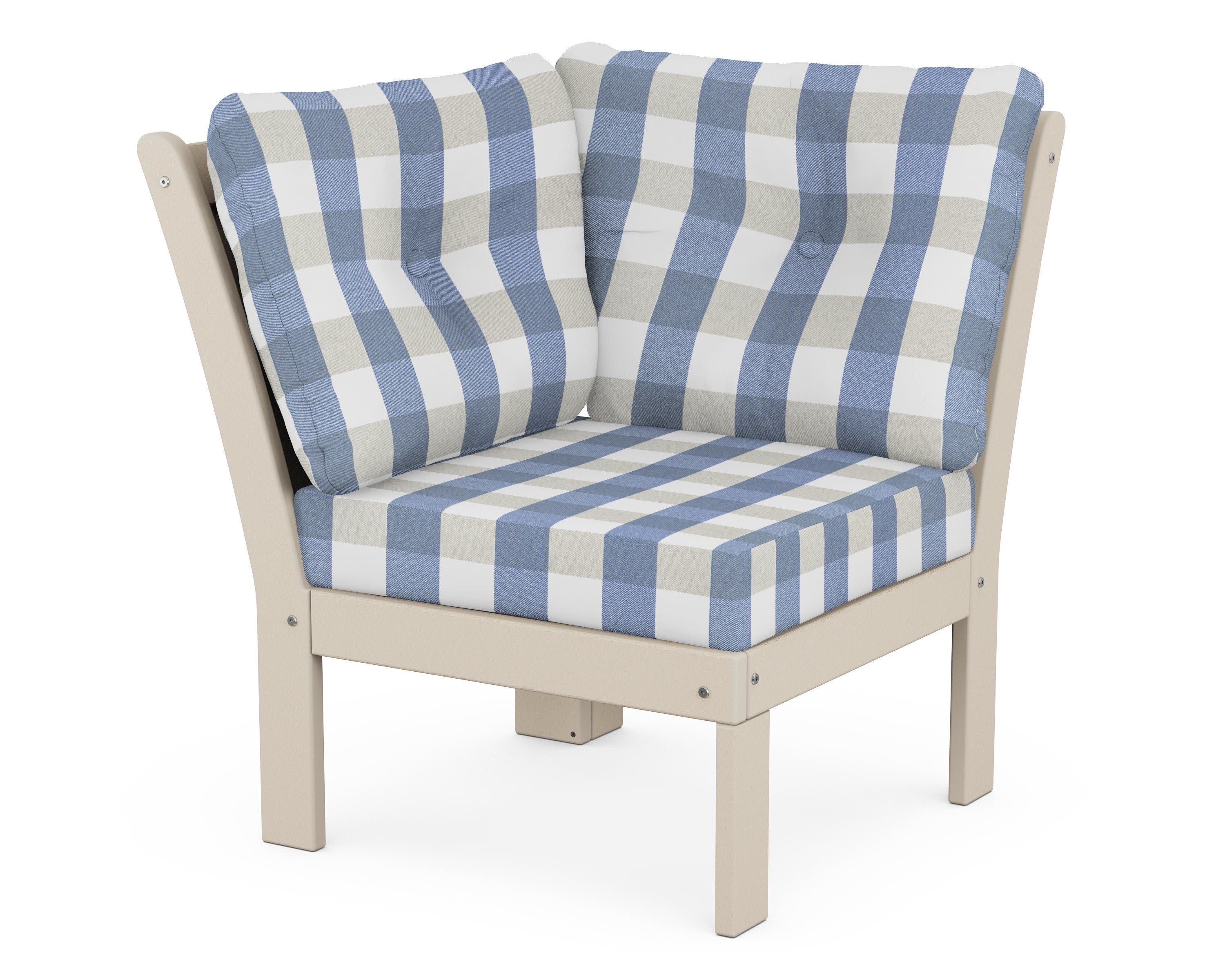 Vineyard Modular Corner Chair in Sand / Buffalo Plaid Sky Blue