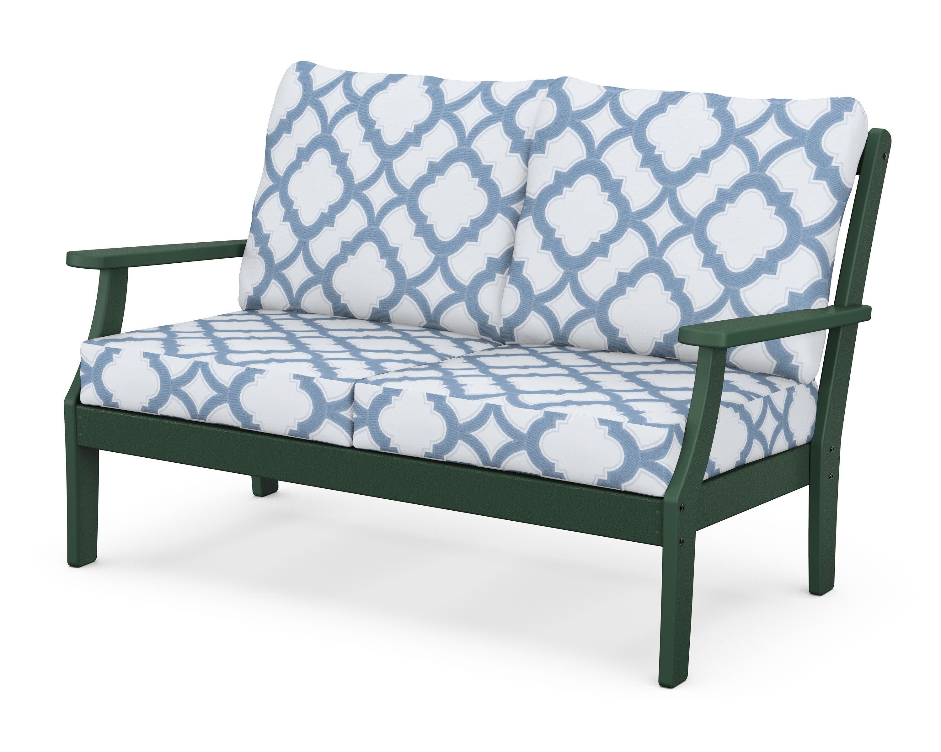 Braxton Deep Seating Loveseat in Green / Trellis Sky Blue