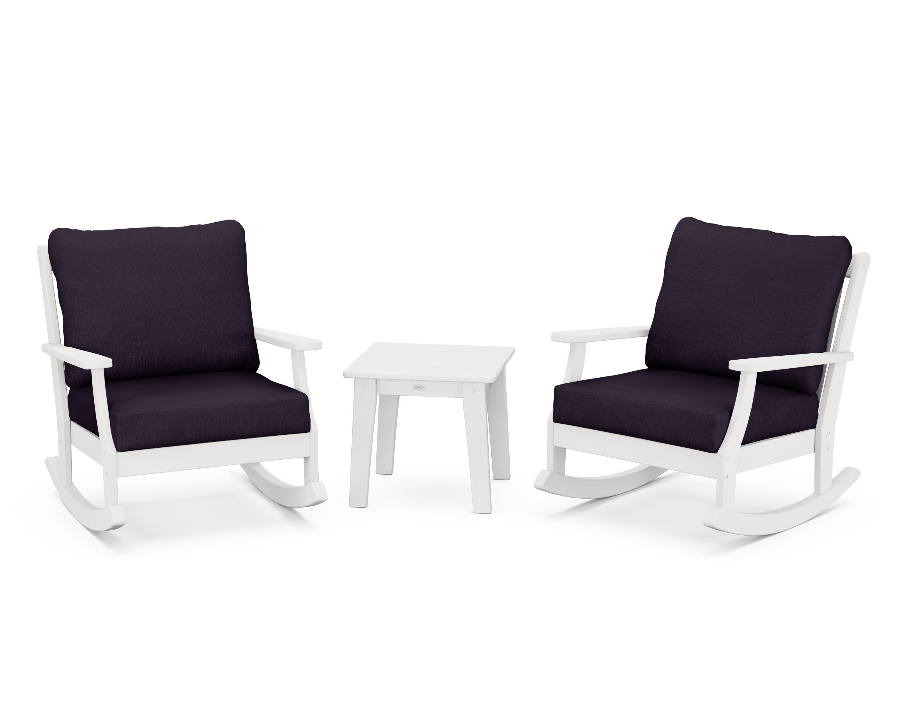 Braxton 3-Piece Deep Seating Rocker Set in White / Navy Linen