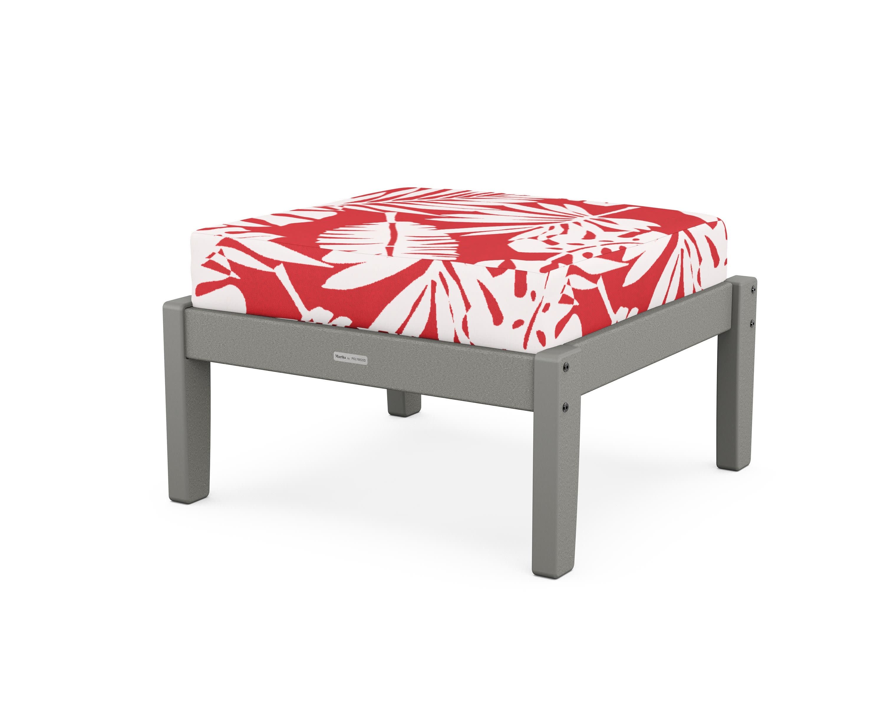 Chinoiserie Deep Seating Ottoman in Slate Grey / Leaf Crimson