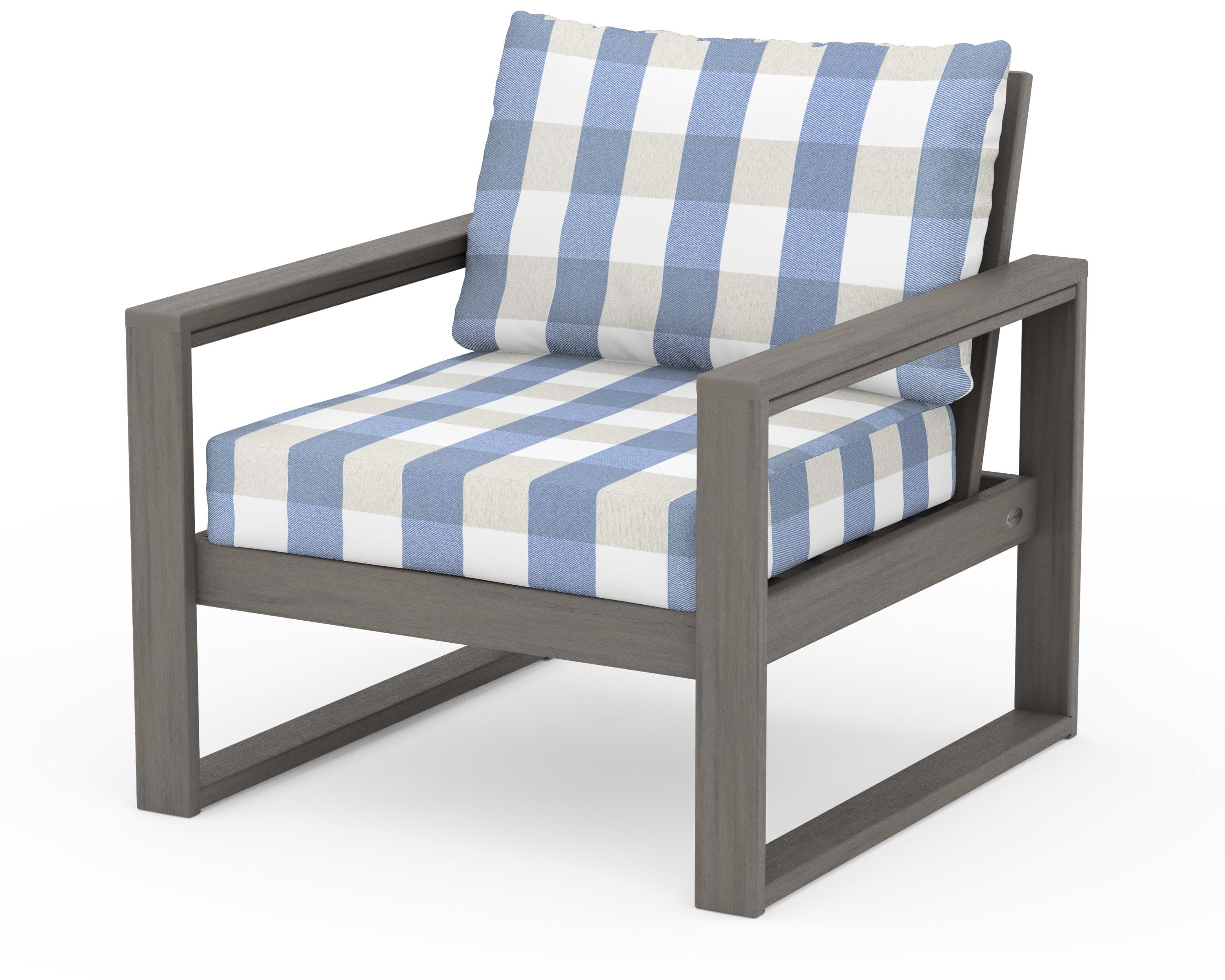 EDGE Club Chair in Driftwood / Buffalo Plaid Sky Blue