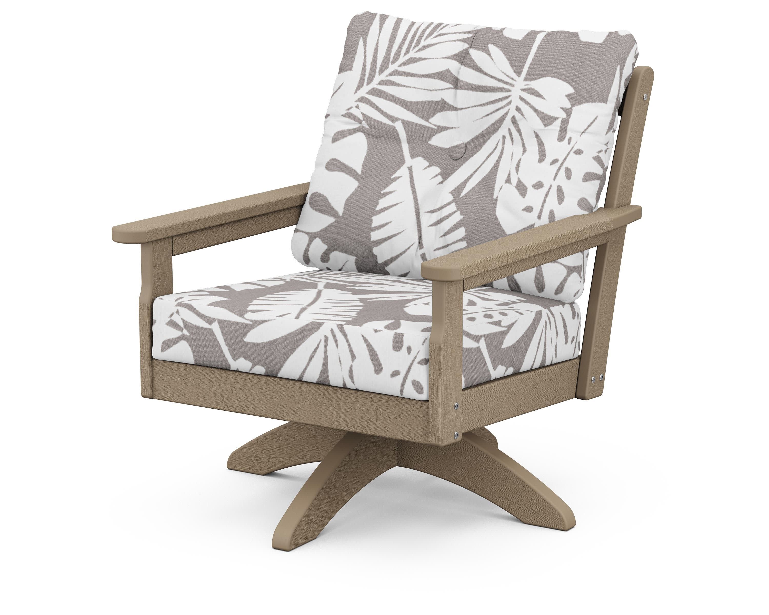 Vineyard Deep Seating Swivel Chair in Vintage Sahara / Leaf Grey Mist
