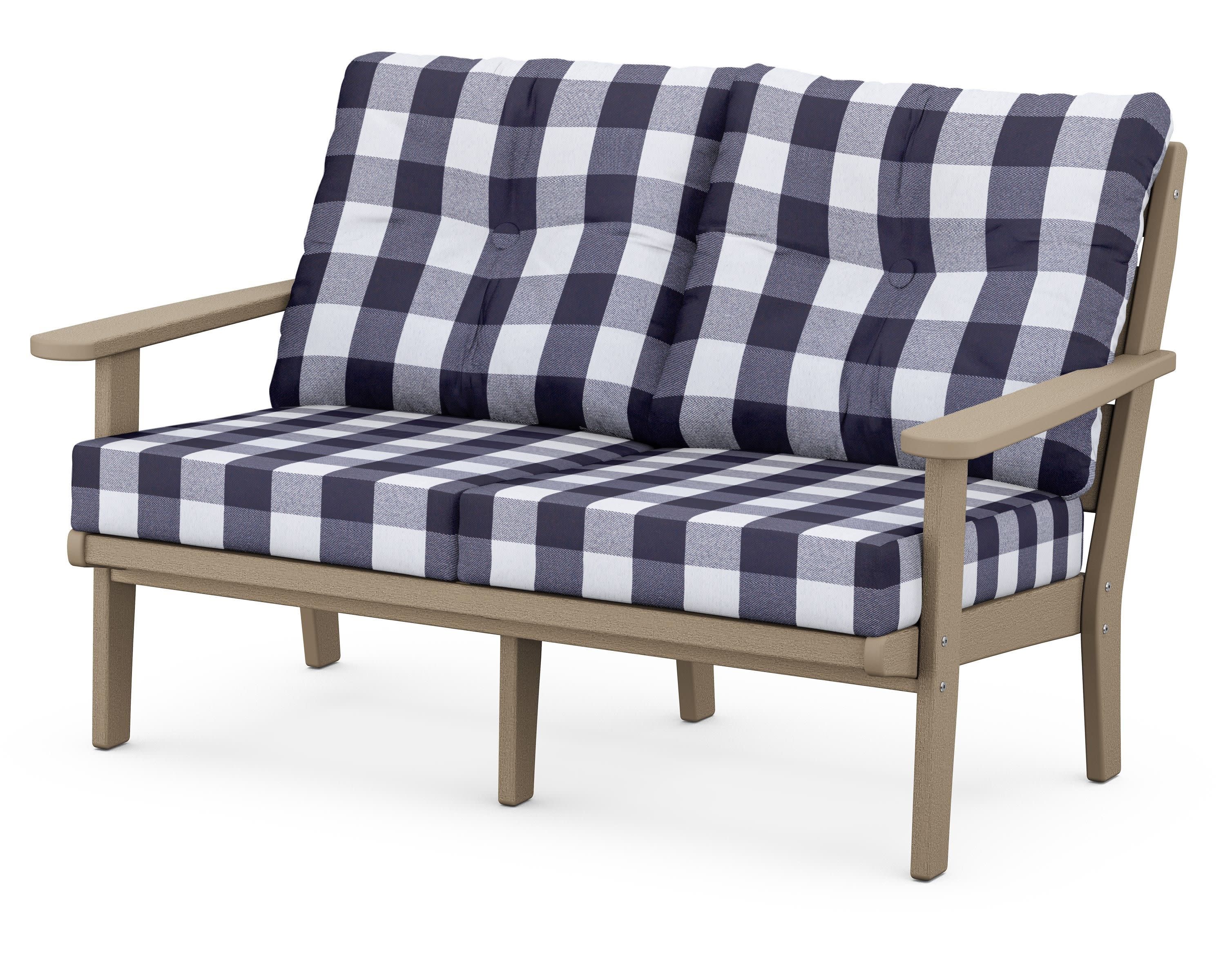 Lakeside Deep Seating Loveseat in Vintage Sahara / Buffalo Plaid Navy