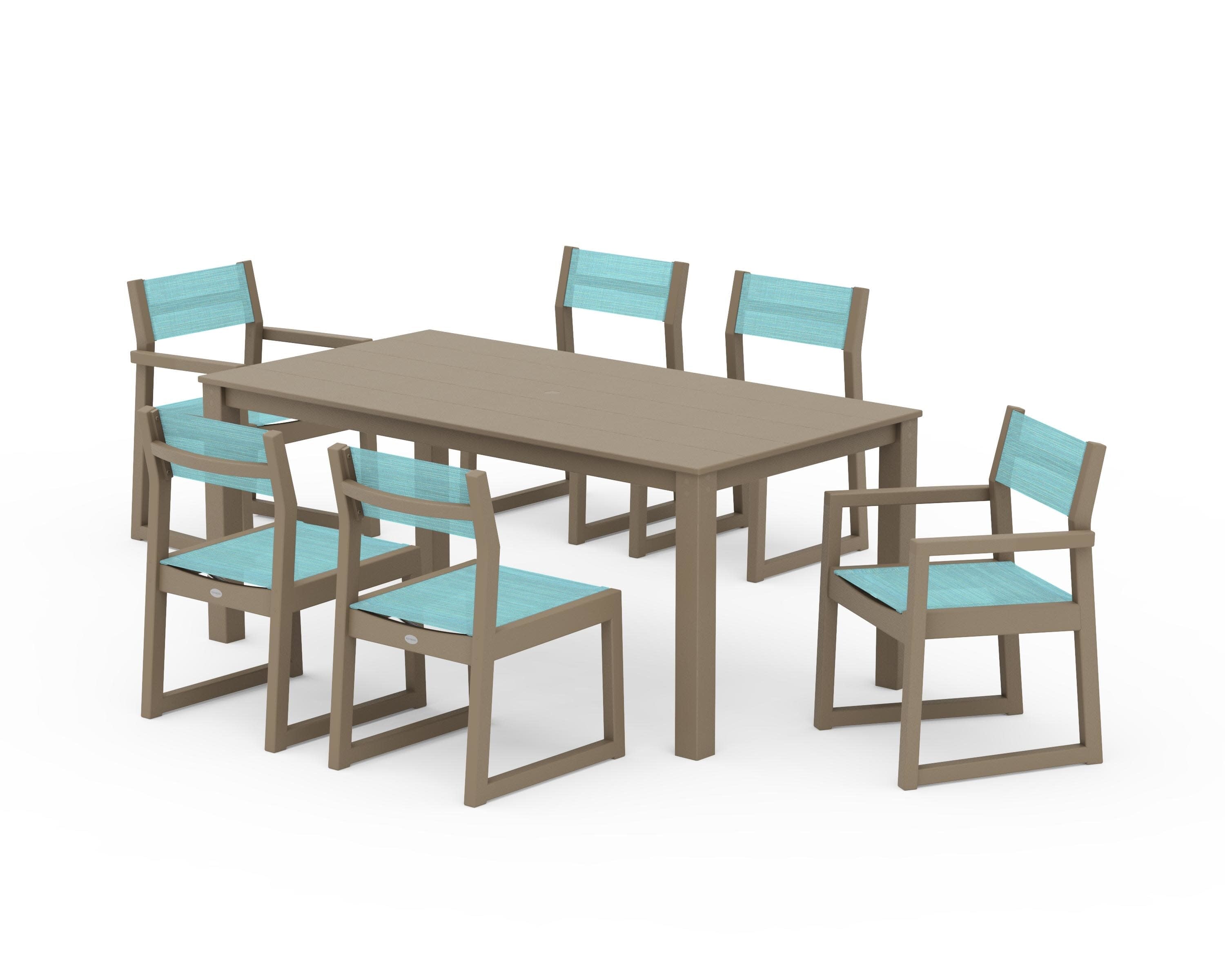 EDGE Sling 7-Piece Parsons Dining Set in Vintage Sahara / Dupioni Aquamarine Sling