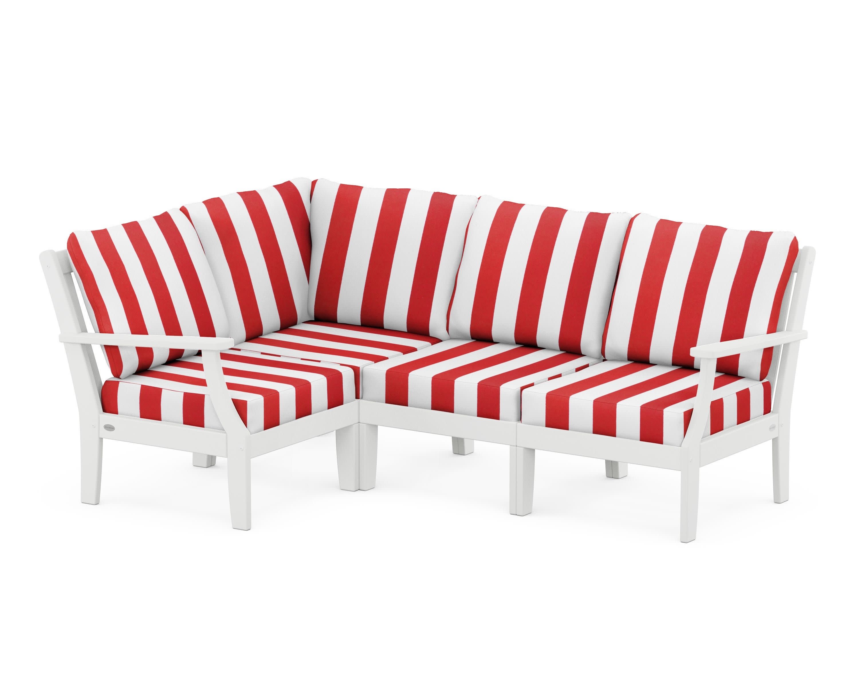 Braxton Modular 4-Piece Deep Seating Set in White / Cabana Stripe Crimson