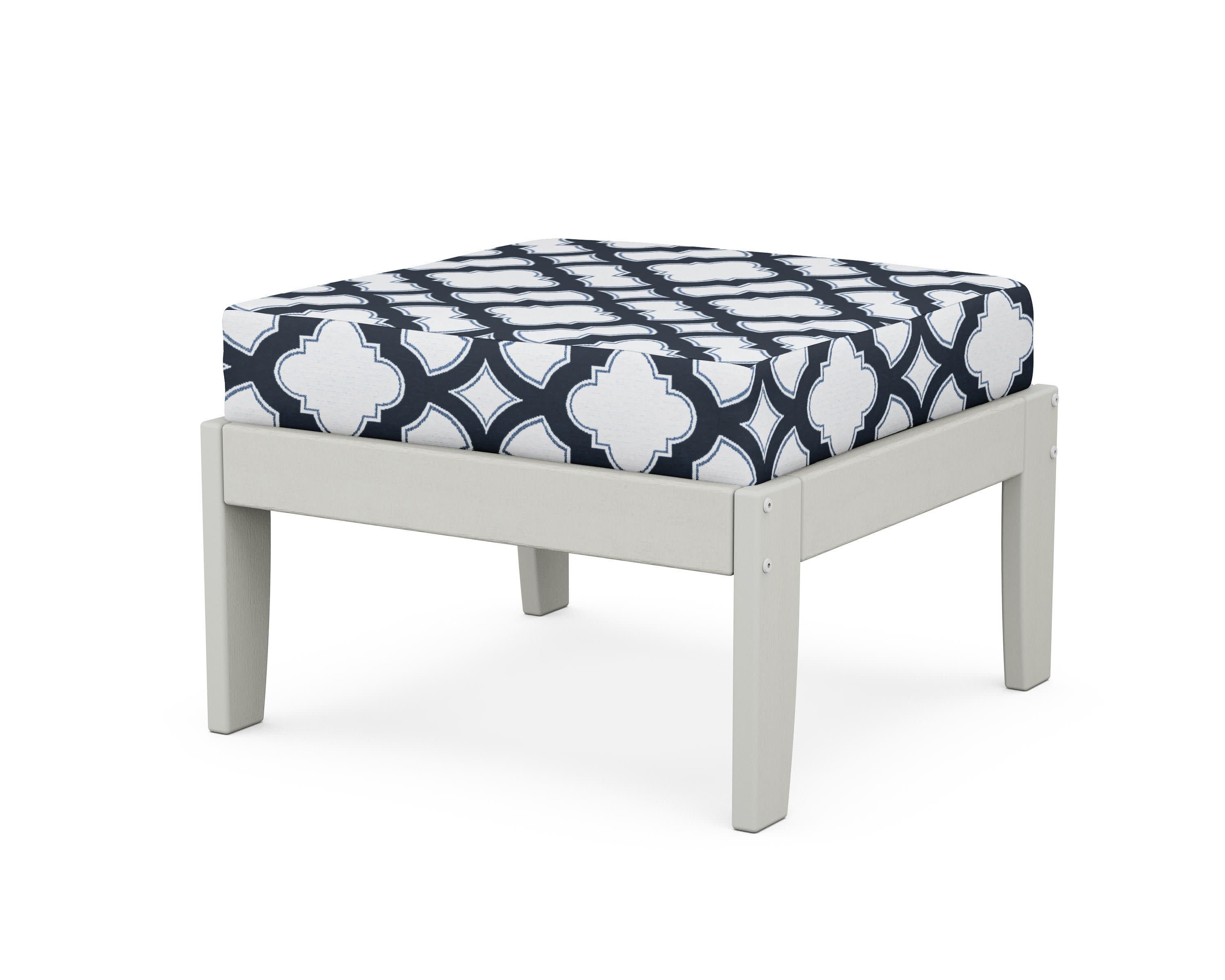 Modular Ottoman - Classic in Vintage White / Trellis Marine Indigo