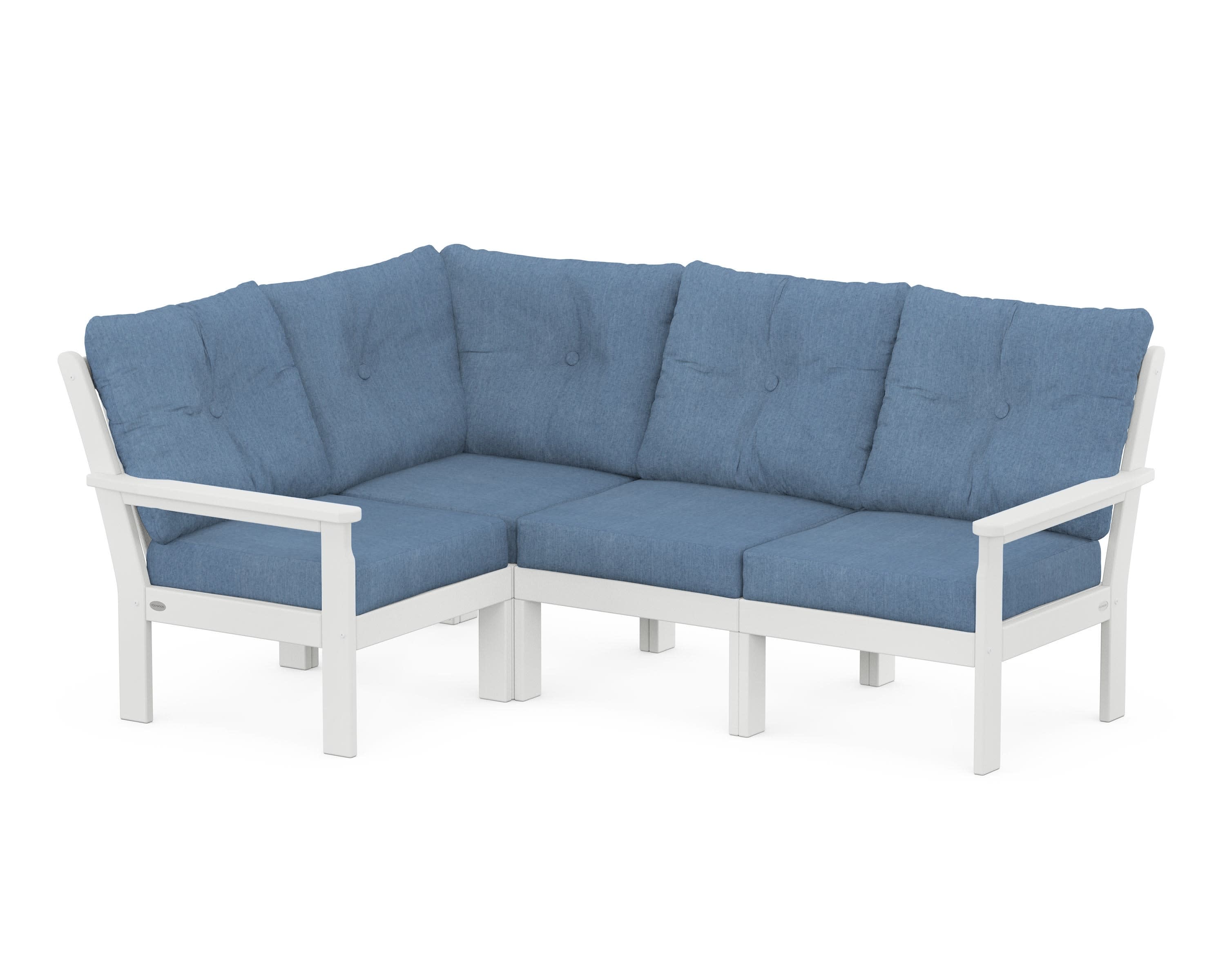 Vineyard 4-Piece Sectional in White / Sky Blue