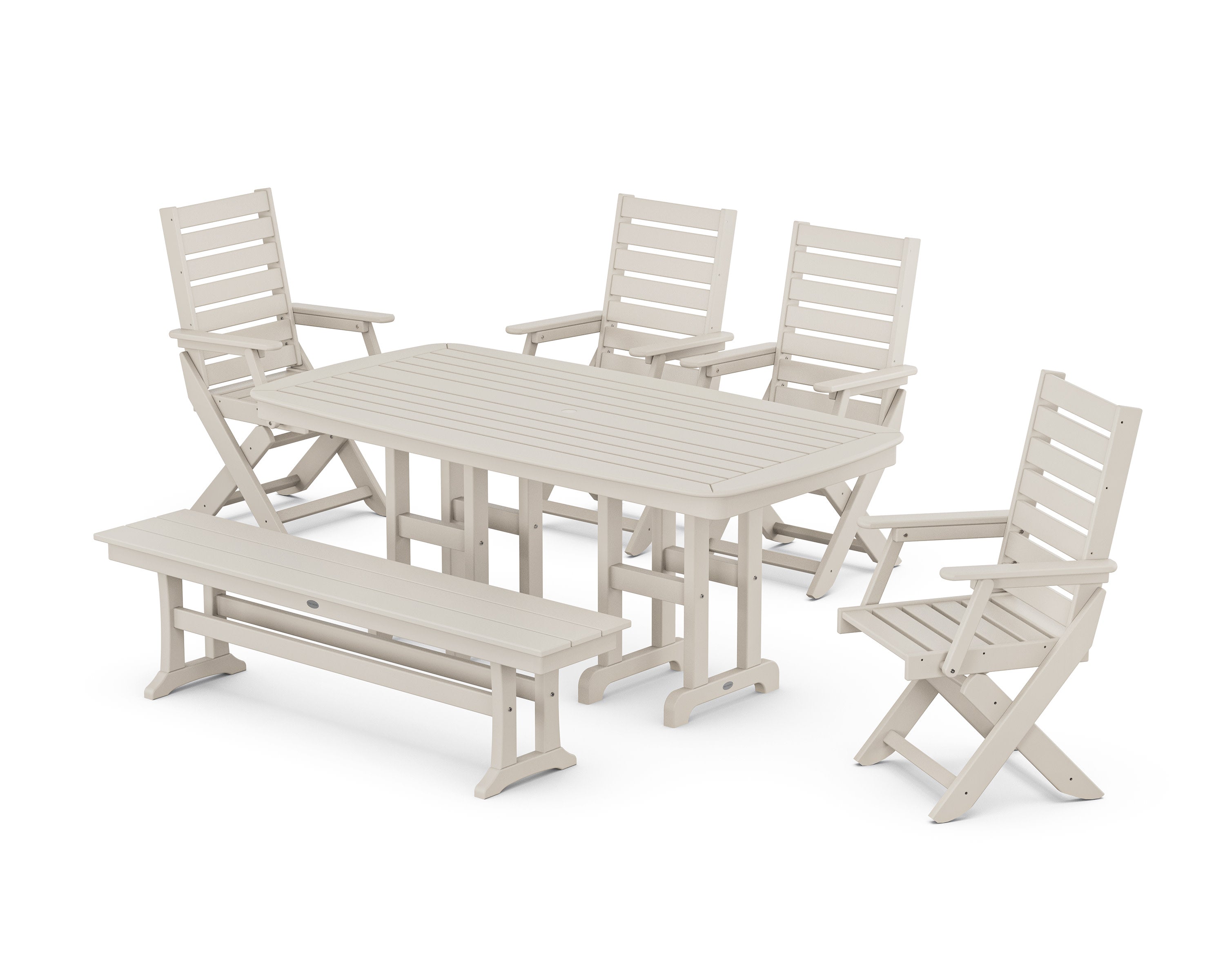 Captain Folding Chair 6-Piece Dining Set with Bench in Sand