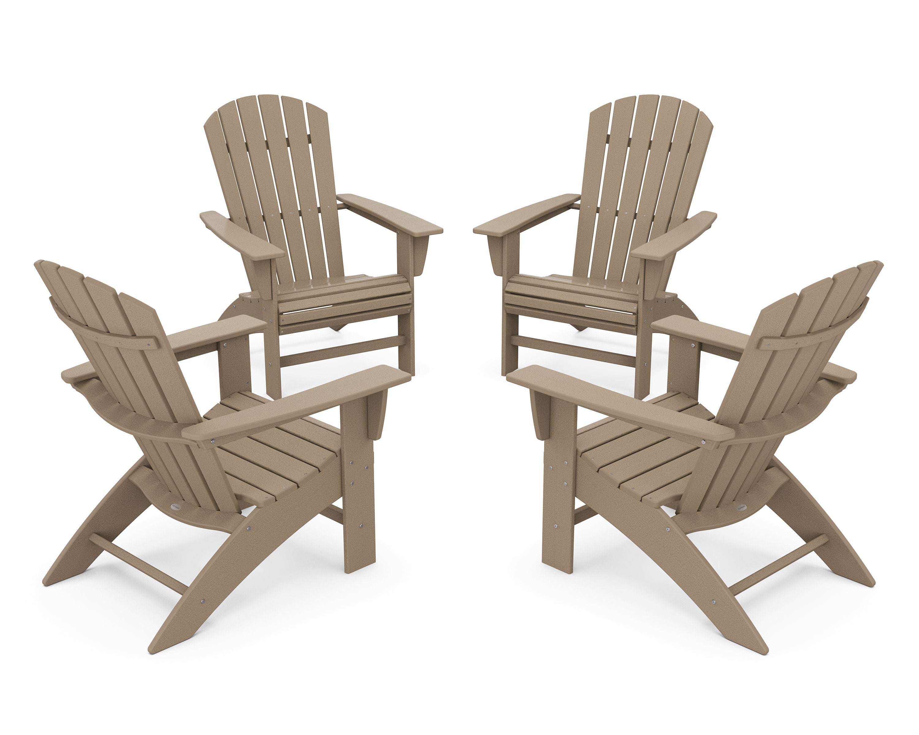 4-Piece Nautical Curveback Adirondack Chair Conversation Set in Vintage Sahara
