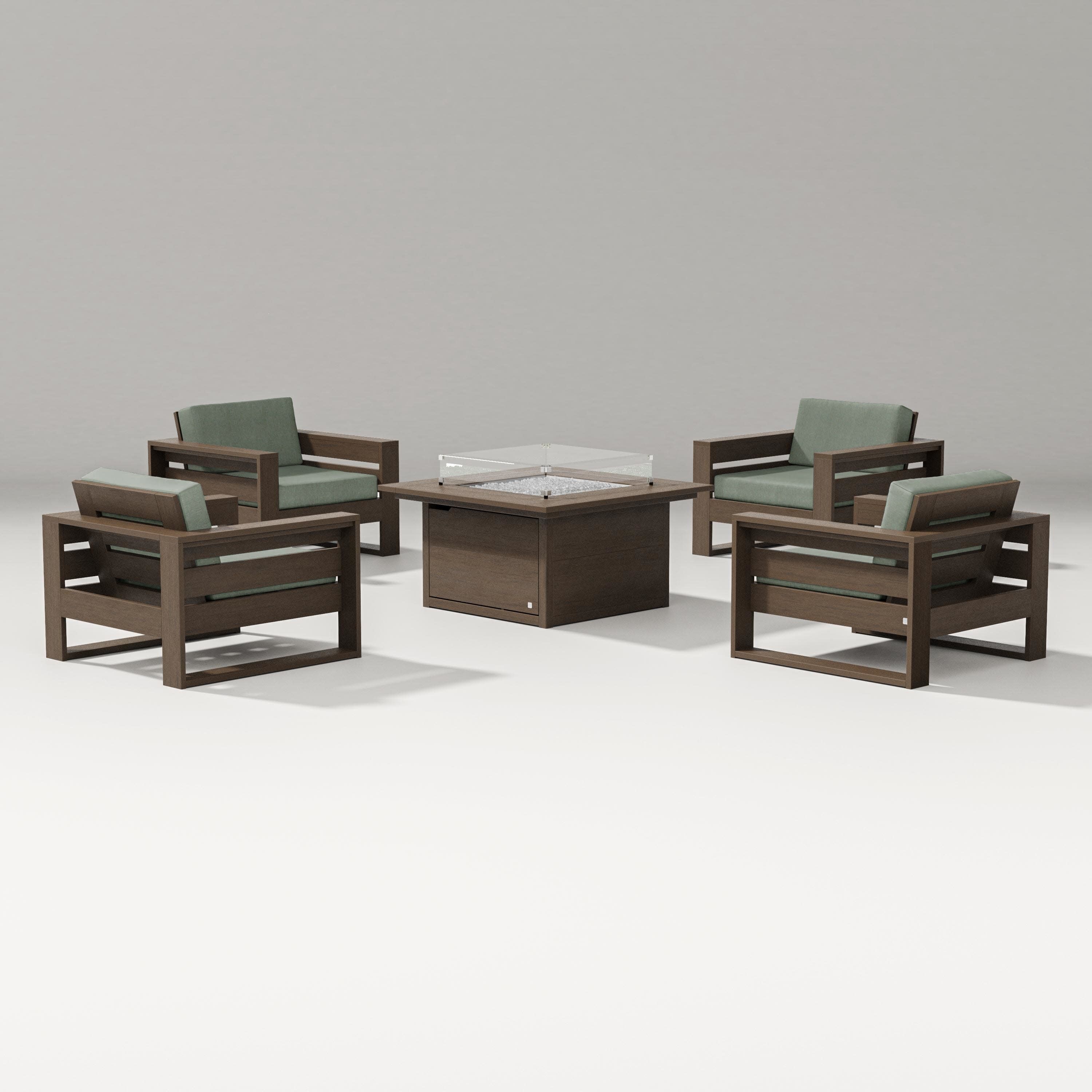 Latitude 5-Piece Lounge Fire Table Set in Kona / Cast Sage