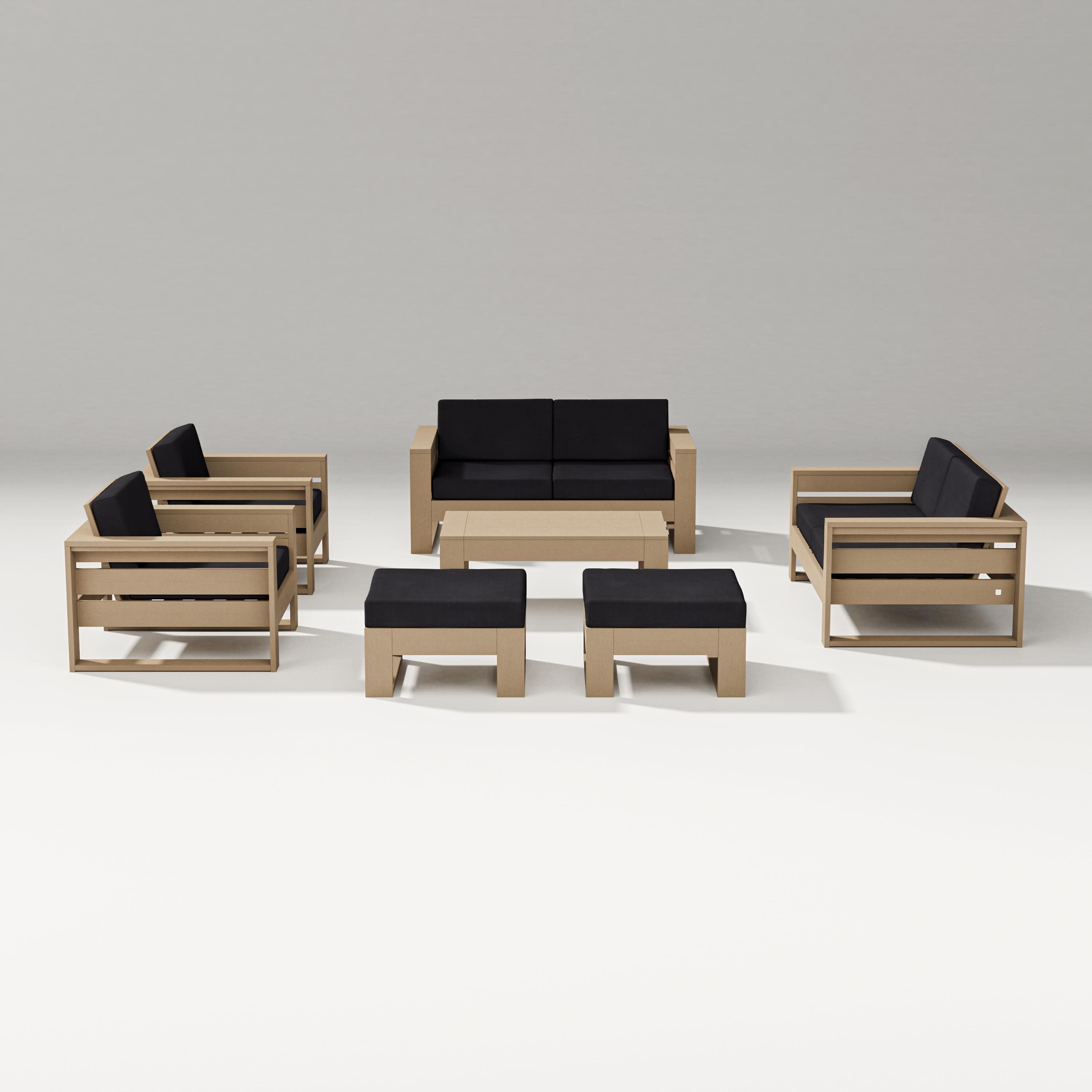 Latitude 7-Piece Lounge Loveseat Set in Vintage Sahara / Midnight Linen