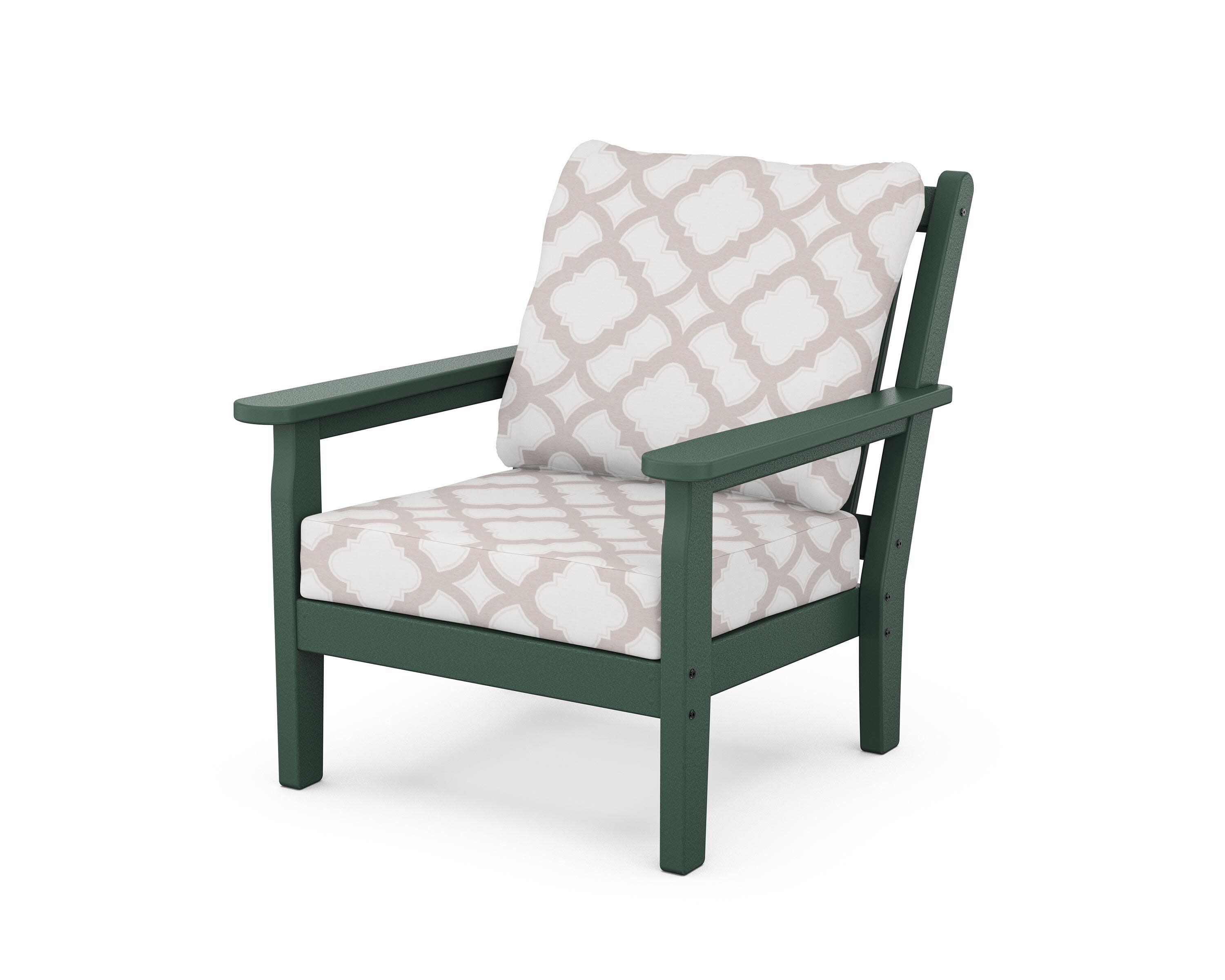 Chippendale Deep Seating Chair in Green / Trellis Dune Burlap