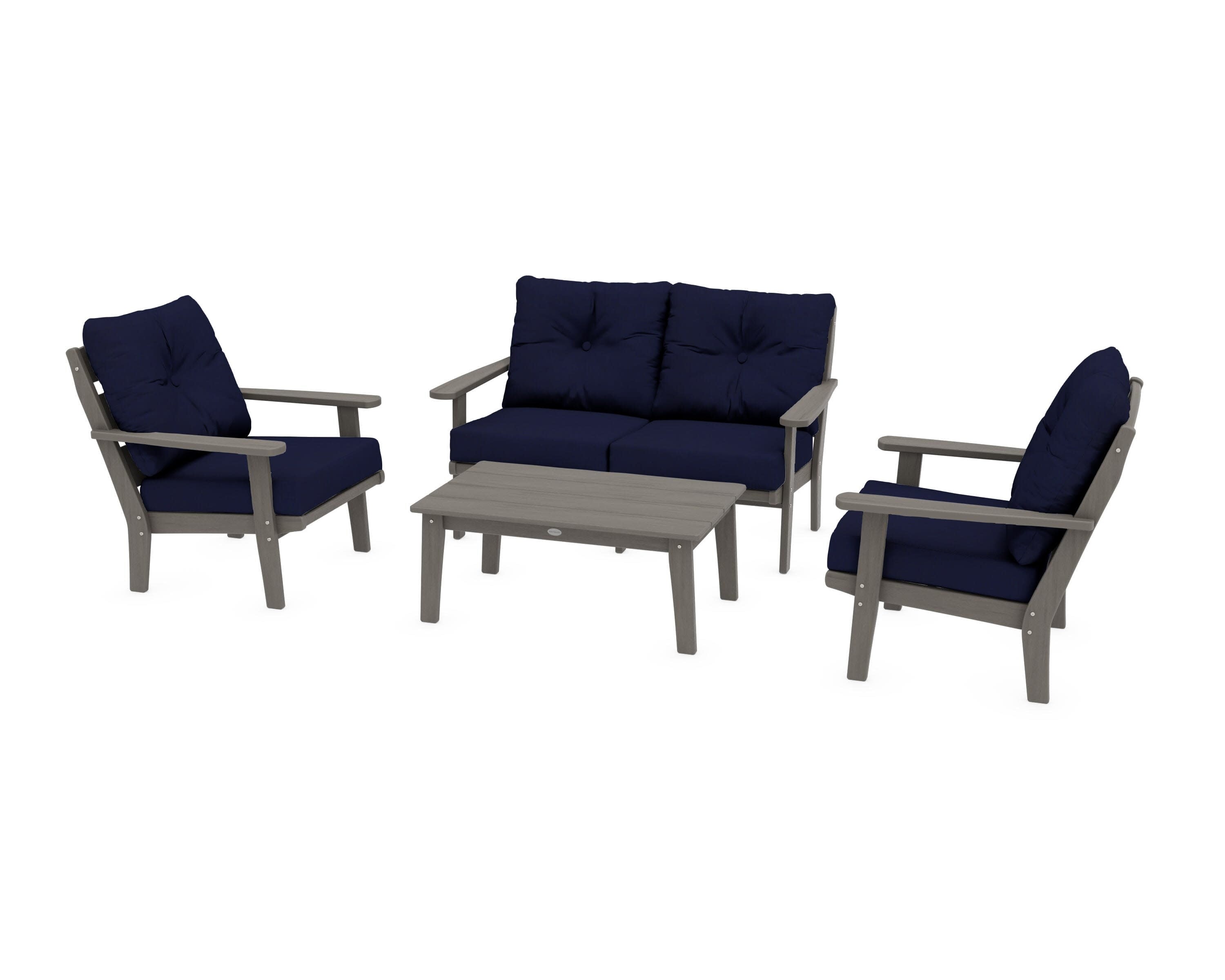 Lakeside 4-Piece Deep Seating Set in Driftwood / Navy