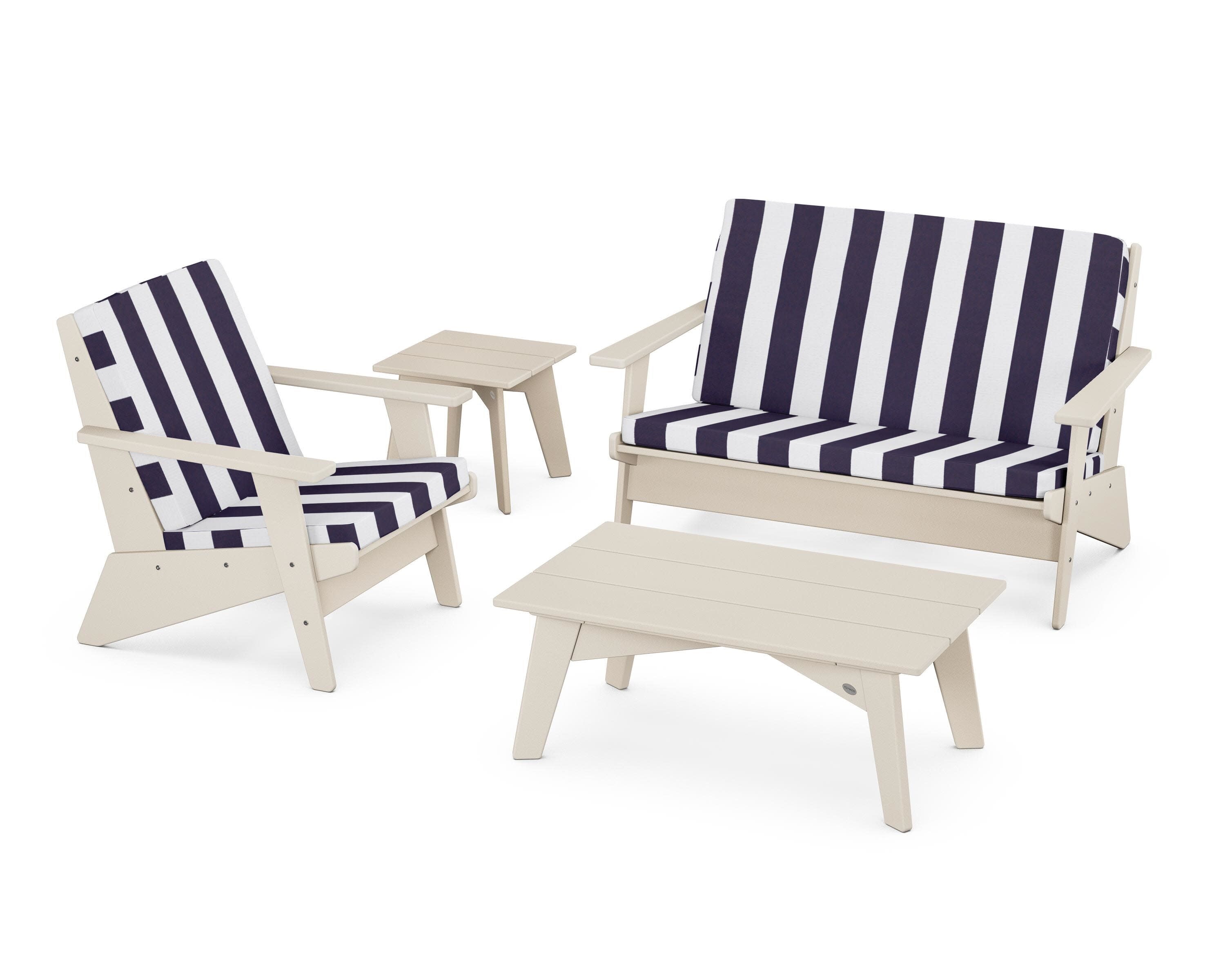 Riviera Modern Lounge 4-Piece Set in Sand / Cabana Stripe Navy