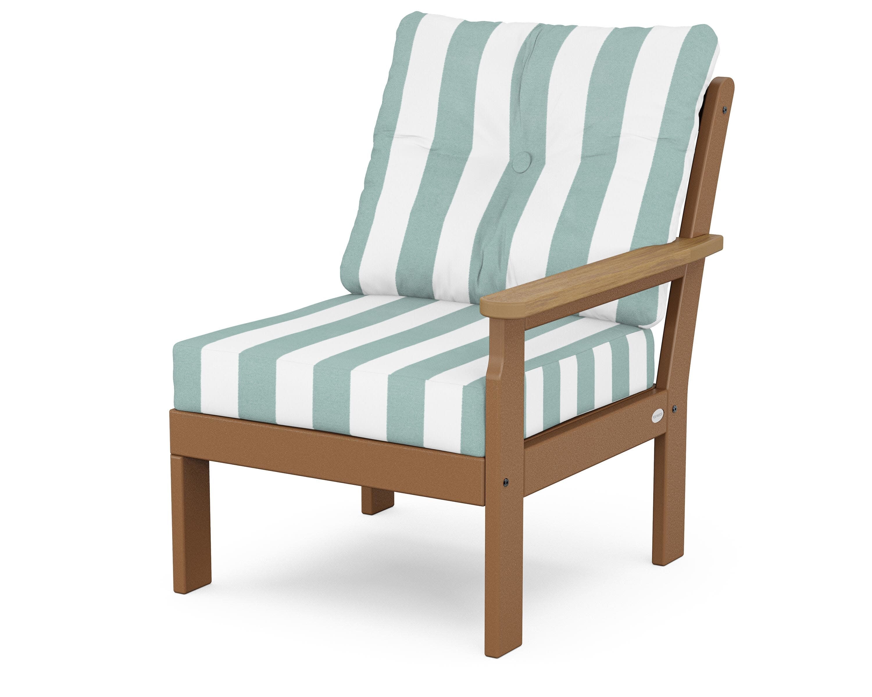 Vineyard Modular Right Arm Chair in Teak / Natural / Cabana Stripe Glacier Spa