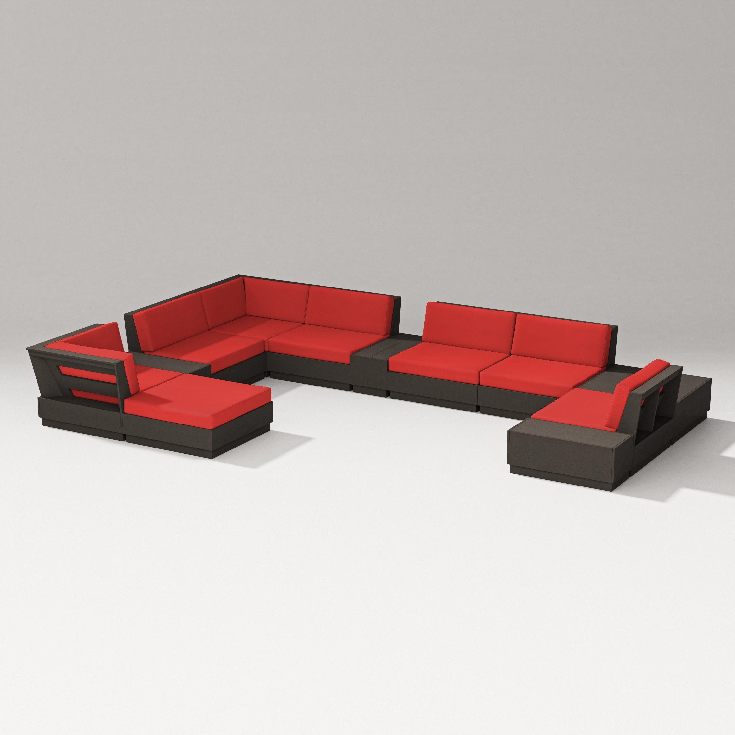 Elevate 12-Piece Conversation Sectional Set in Vintage Coffee / Crimson Linen