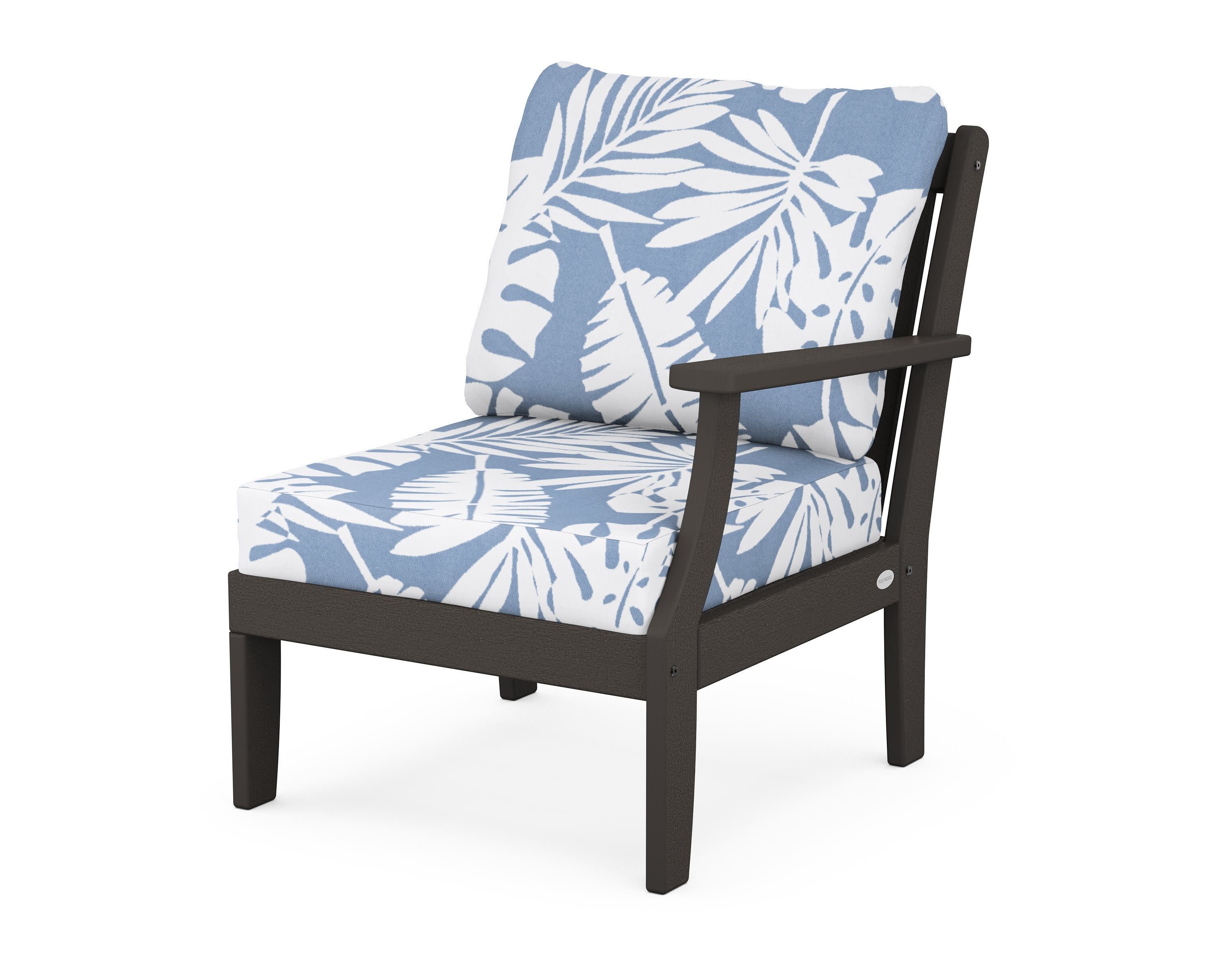Braxton Modular Right Arm Chair in Vintage Coffee / Leaf Sky Blue