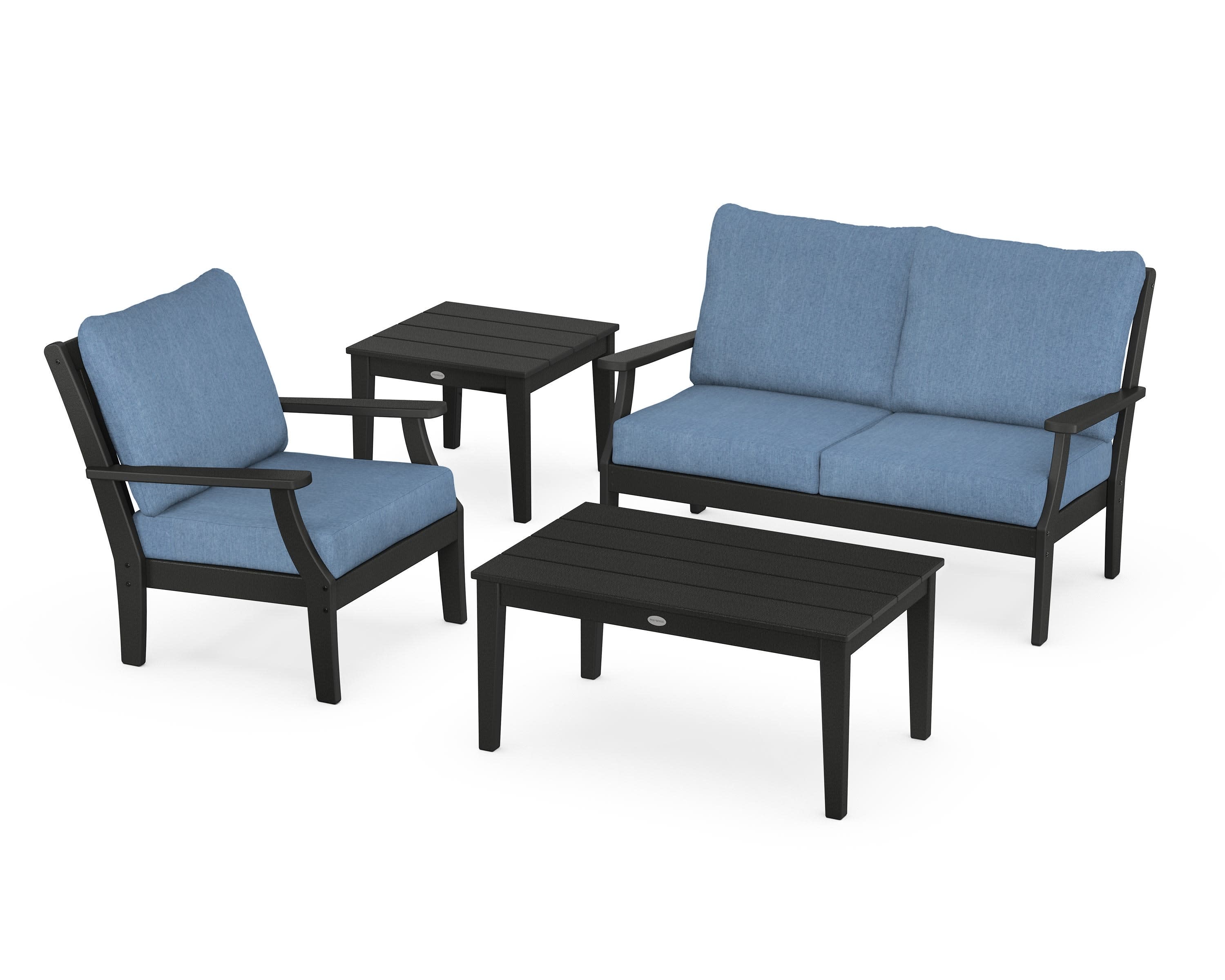 Braxton 4-Piece Deep Seating Set in Black / Sky Blue