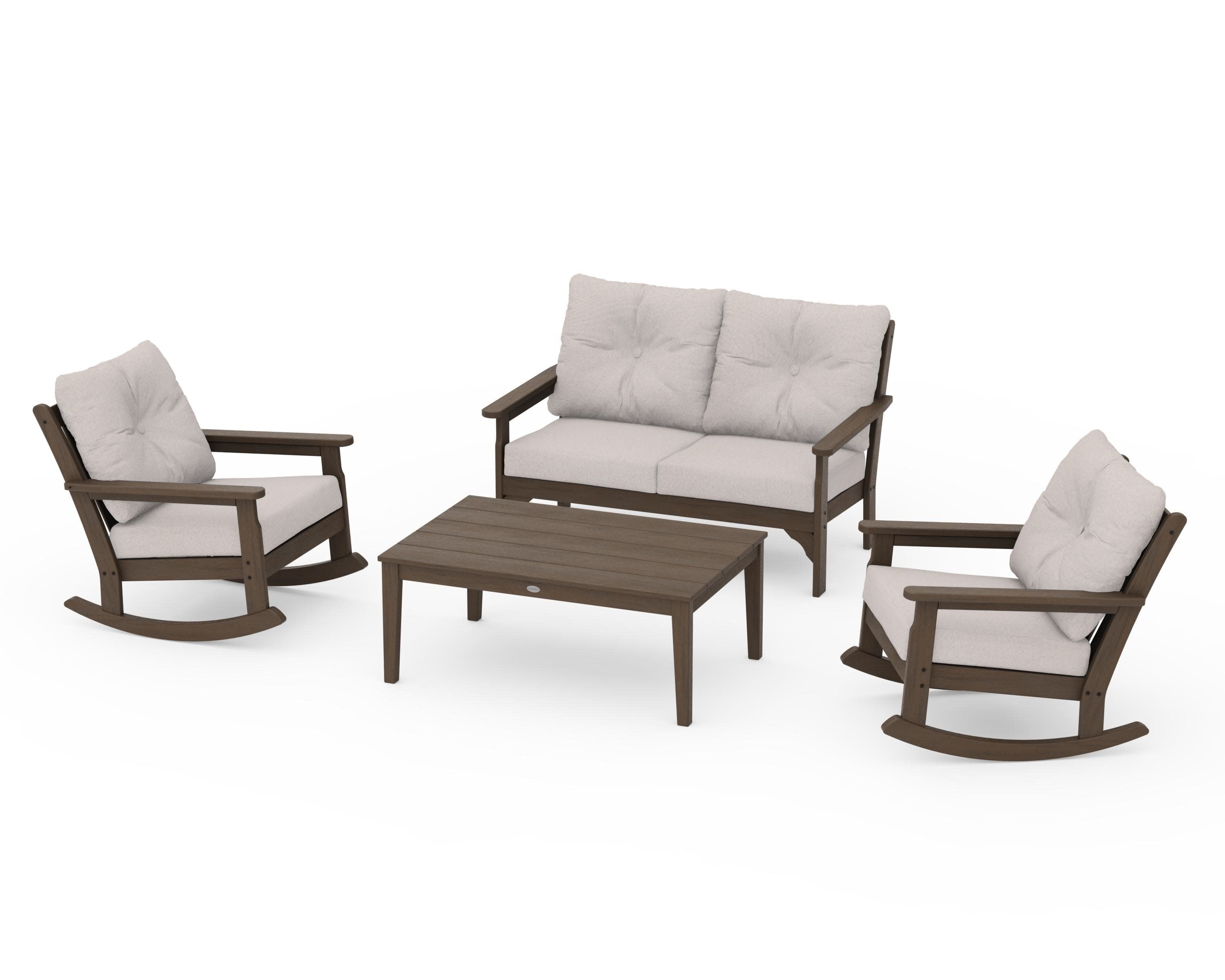Vineyard 4-Piece Deep Seating Rocking Chair Set in Kona / Dune Burlap