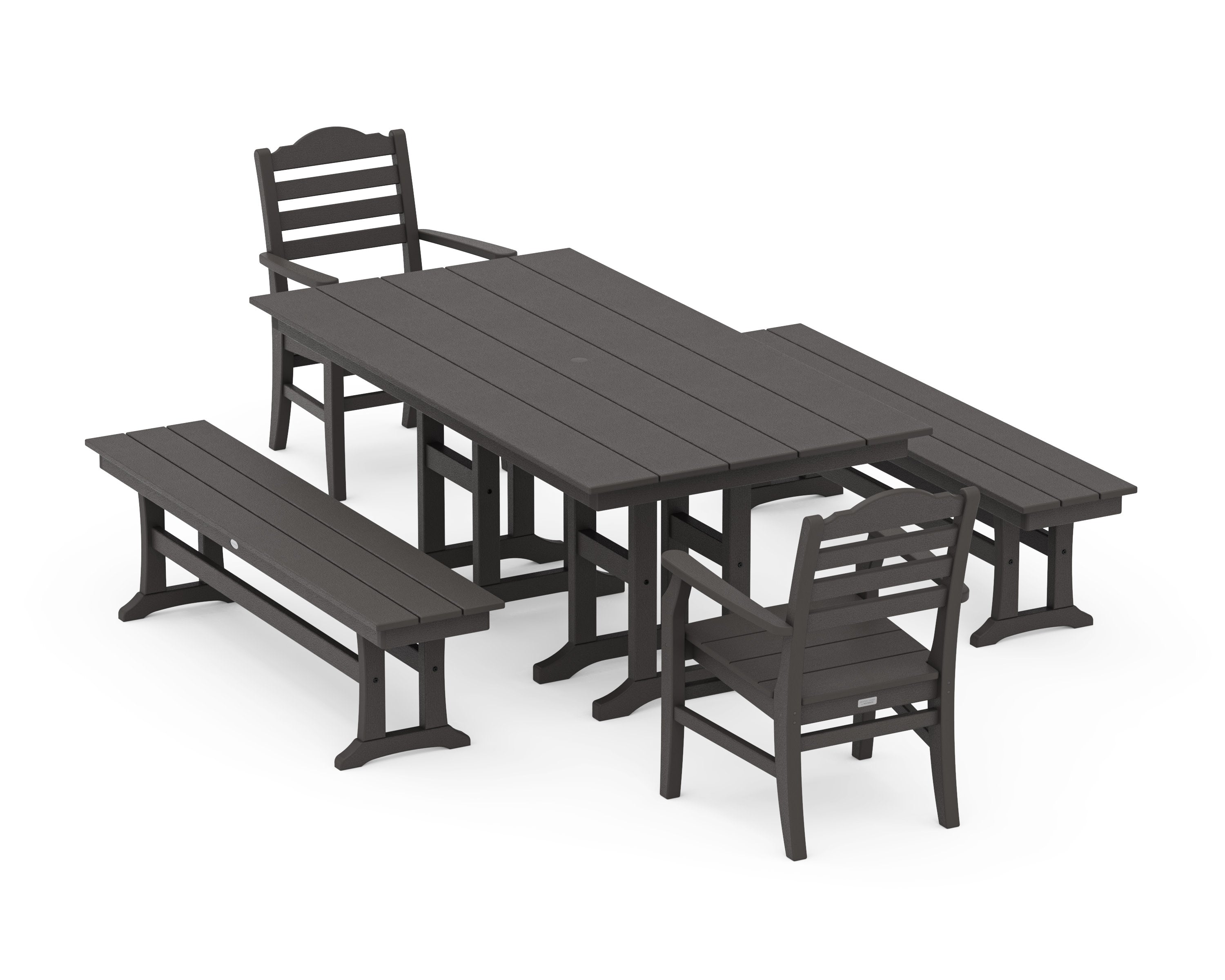 Savannah 5-Piece Farmhouse Dining Set with Benches in Vintage Coffee