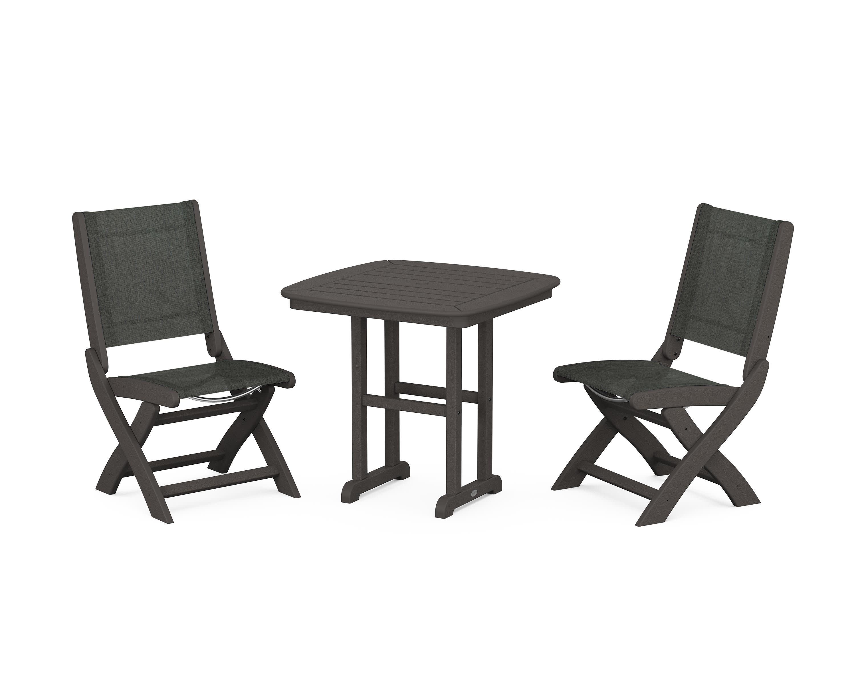 Coastal Folding Side Chair 3-Piece Dining Set in Vintage Coffee / Ember Sling