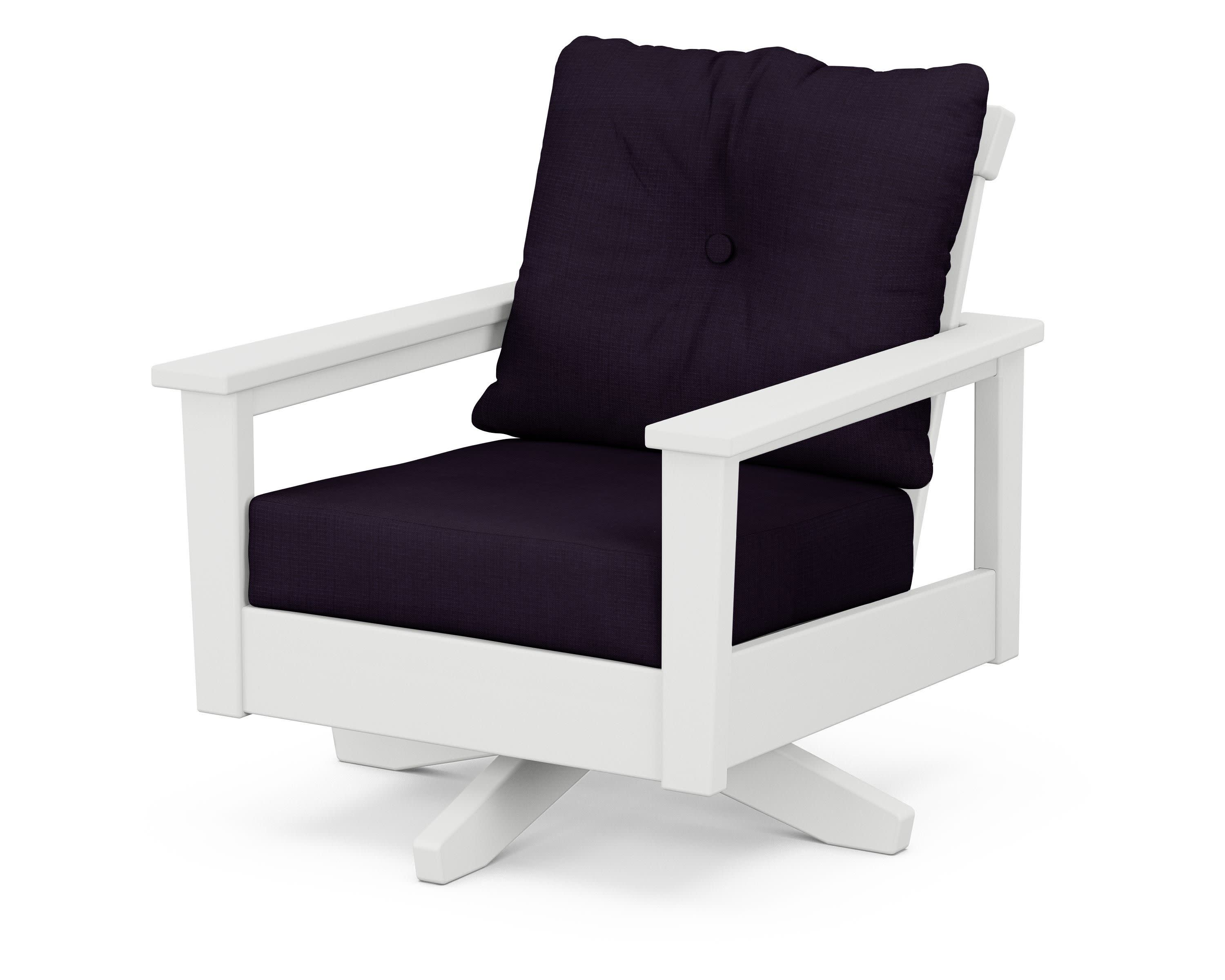 Prescott Deep Seating Swivel Chair in White / Navy Linen