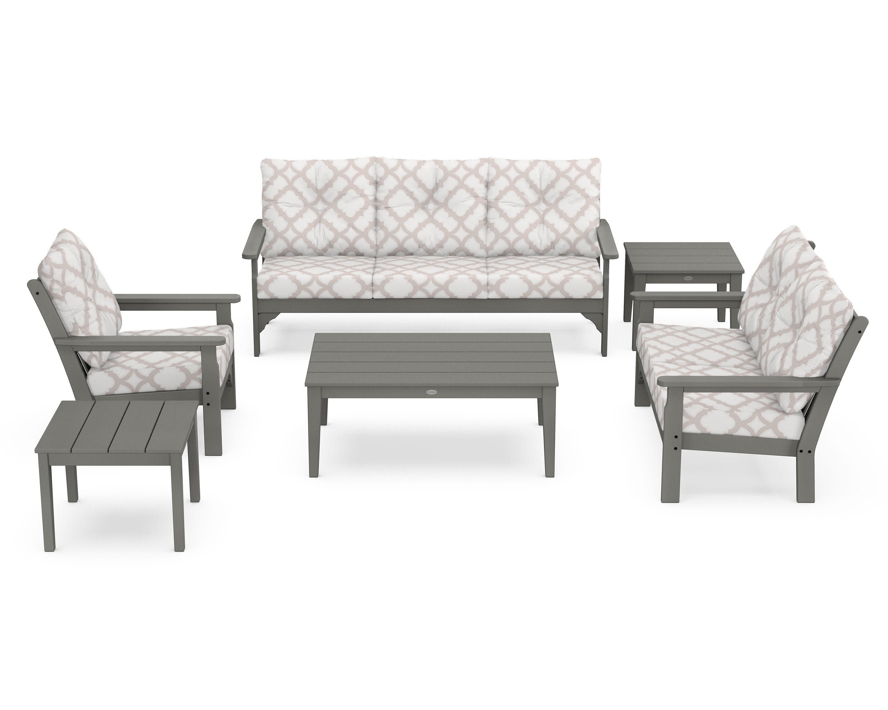 Vineyard 6-Piece Deep Seating Set in Slate Grey / Trellis Dune Burlap