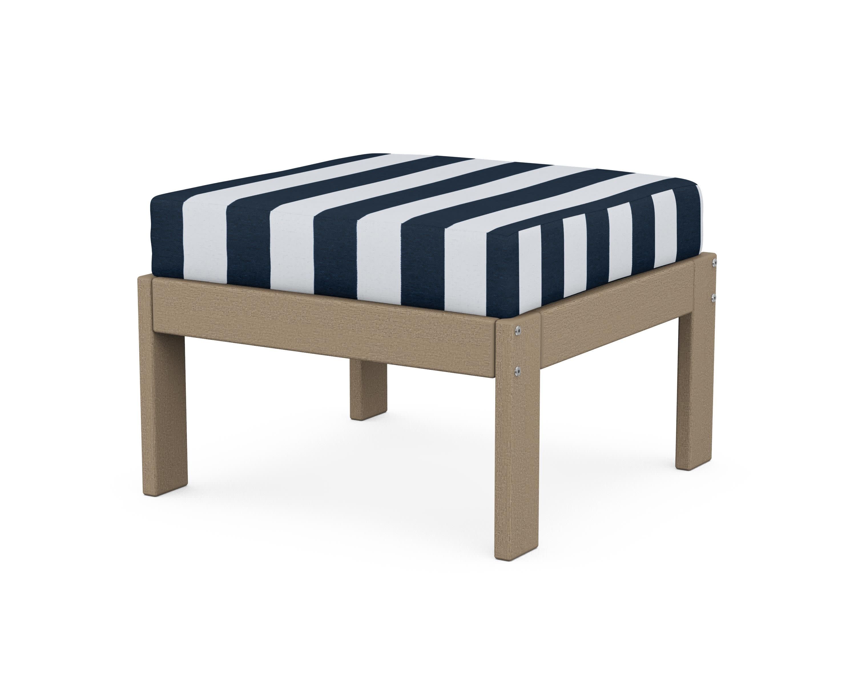 Vineyard Modular Ottoman in Vintage Sahara / Cabana Stripe Marine Indigo