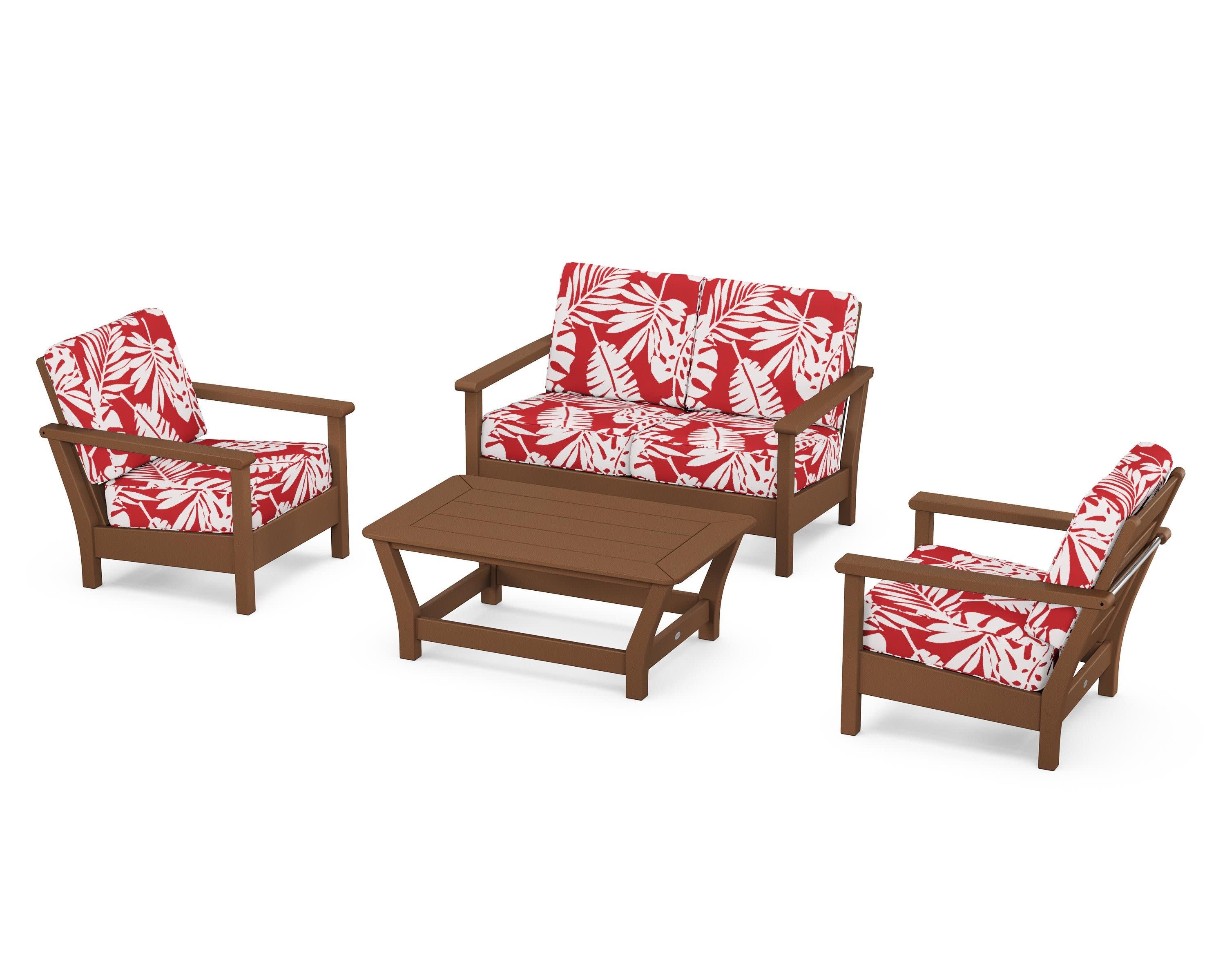 Harbour 4-Piece Deep Seating Set in Teak / Leaf Crimson