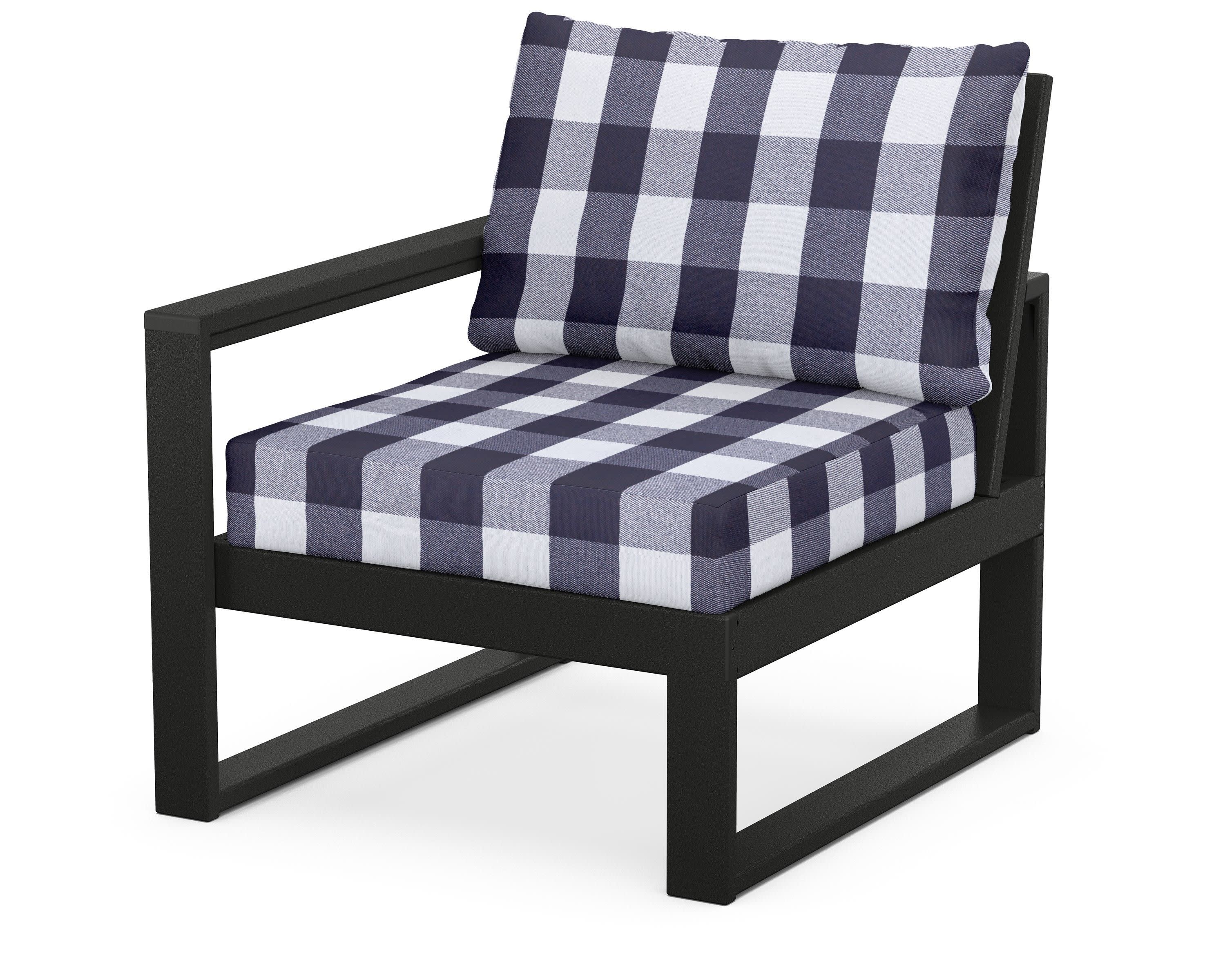 EDGE Modular Left Arm Chair in Black / Buffalo Plaid Navy