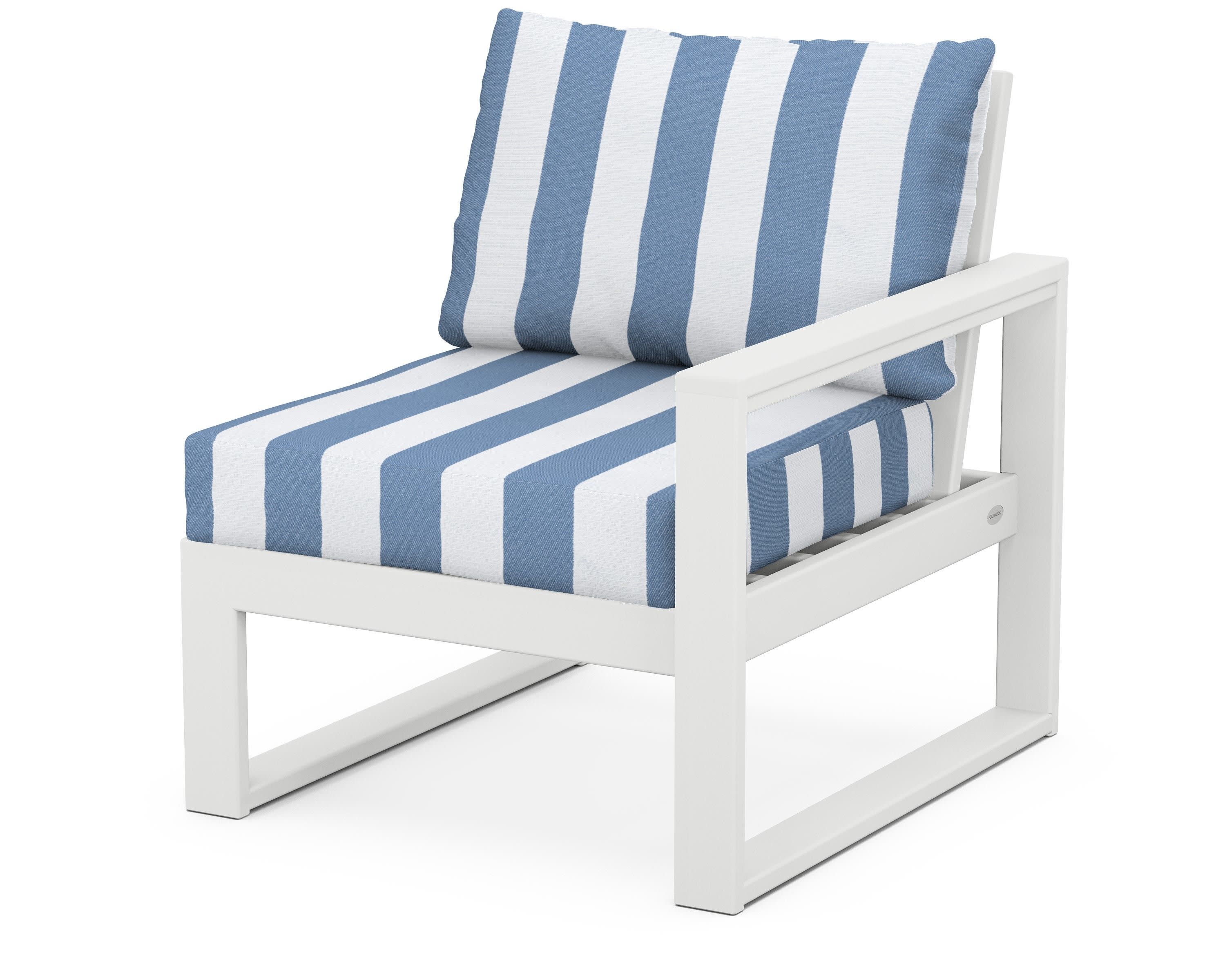EDGE Modular Right Arm Chair in White / Cabana Stripe Sky Blue