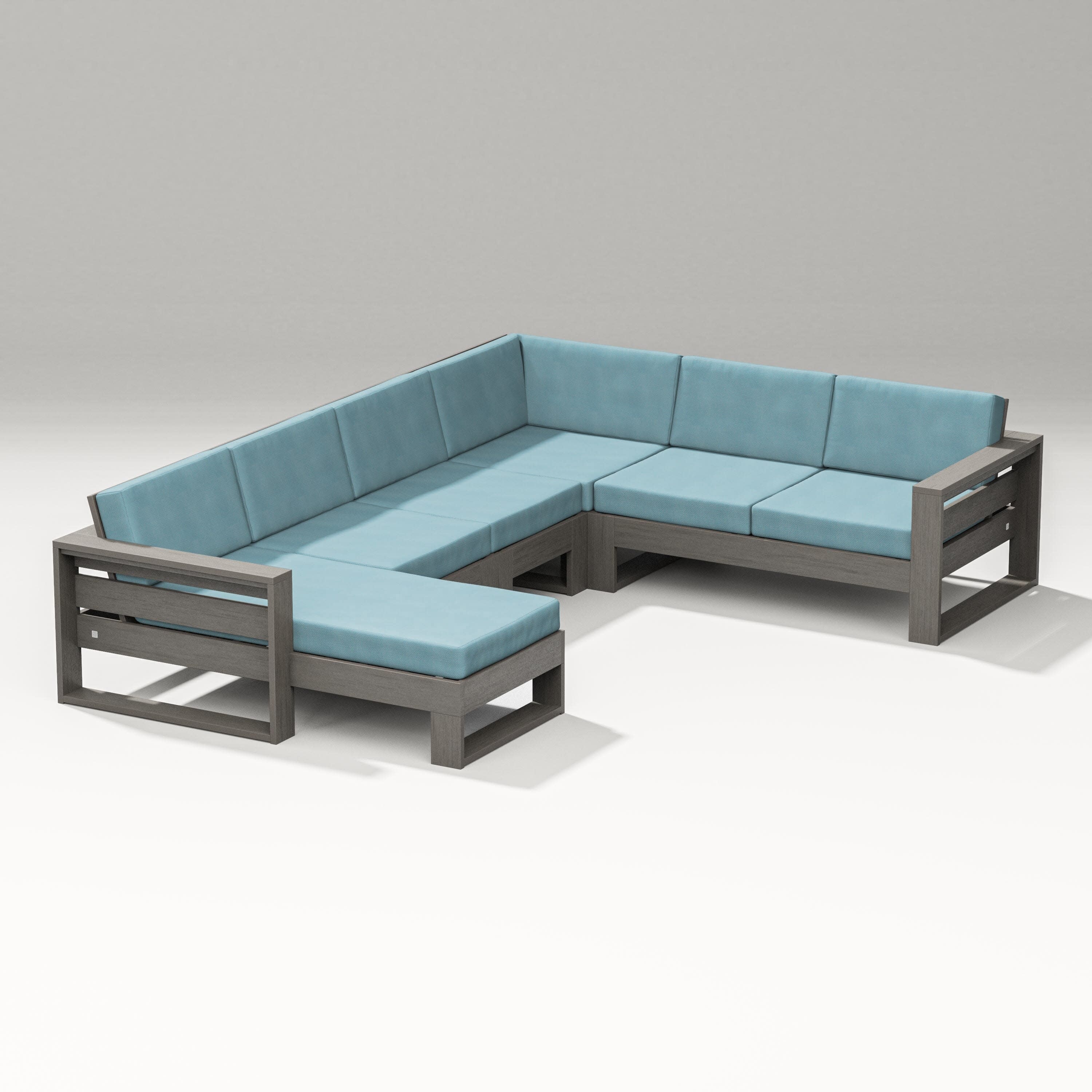 Latitude Corner Sectional with Left Chaise in Driftwood / Lattice Sky Blue