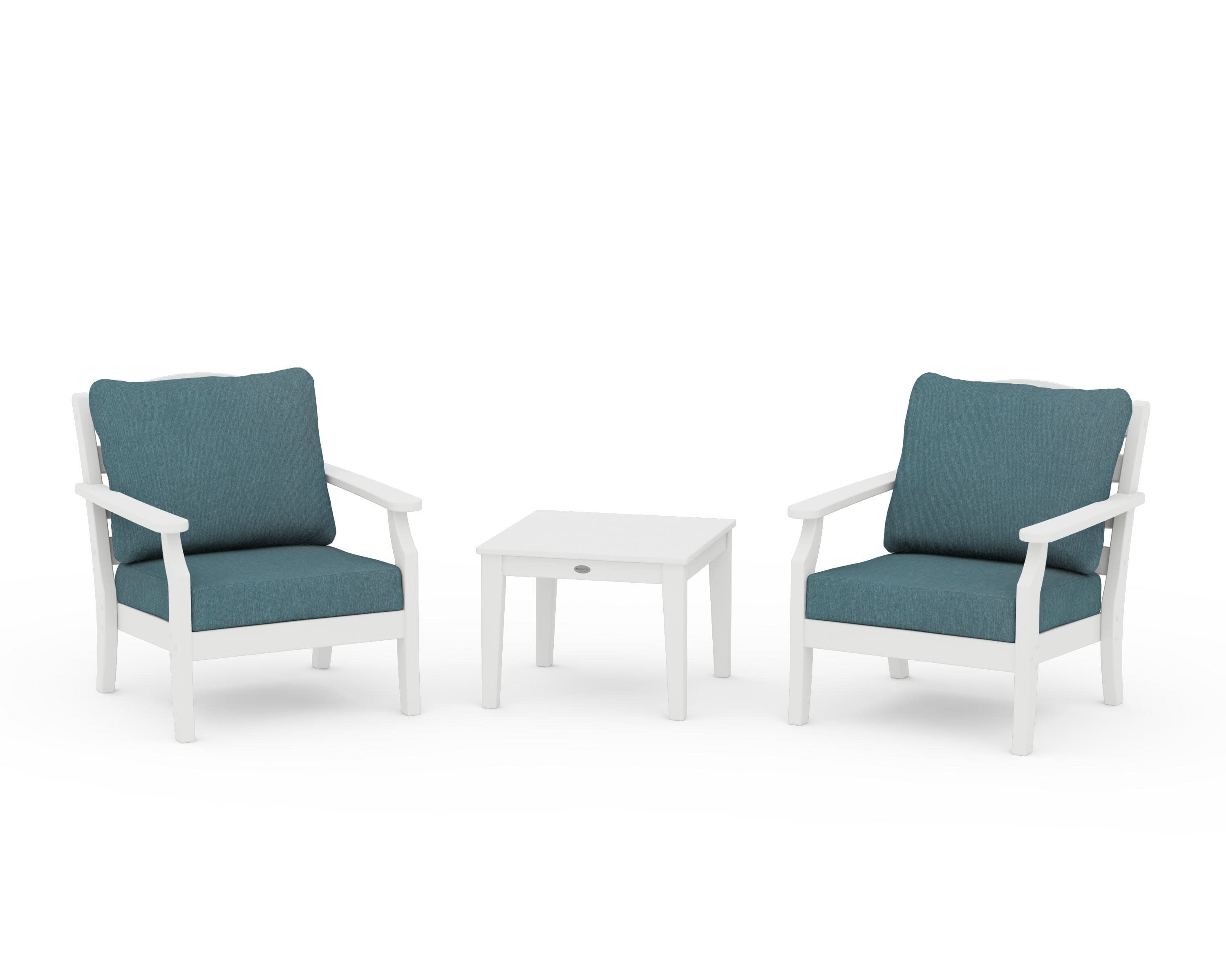 Savannah 3-Piece Deep Seating Set in White / Ocean Teal