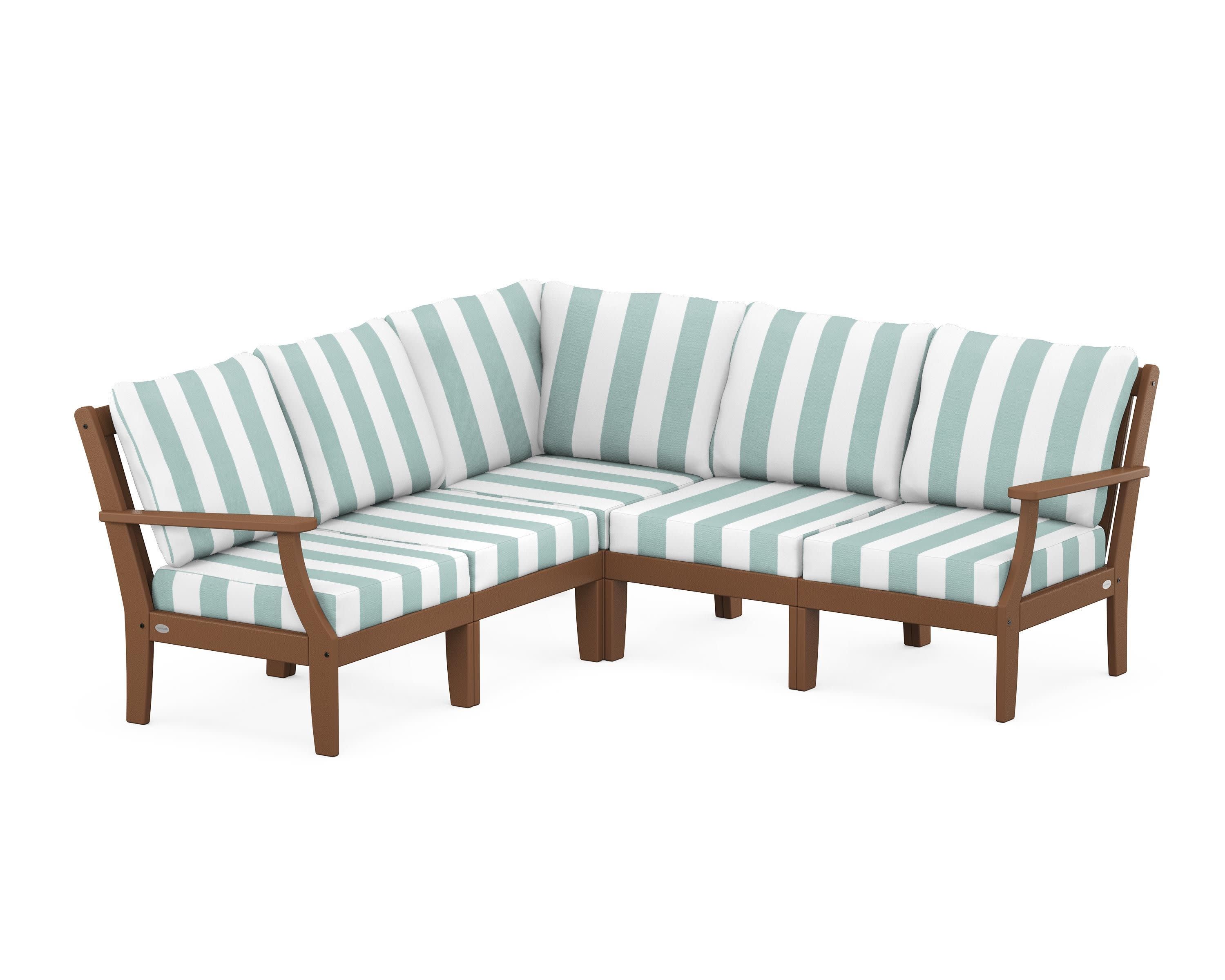 Braxton Modular 5-Piece Deep Seating Set in Teak / Cabana Stripe Glacier Spa