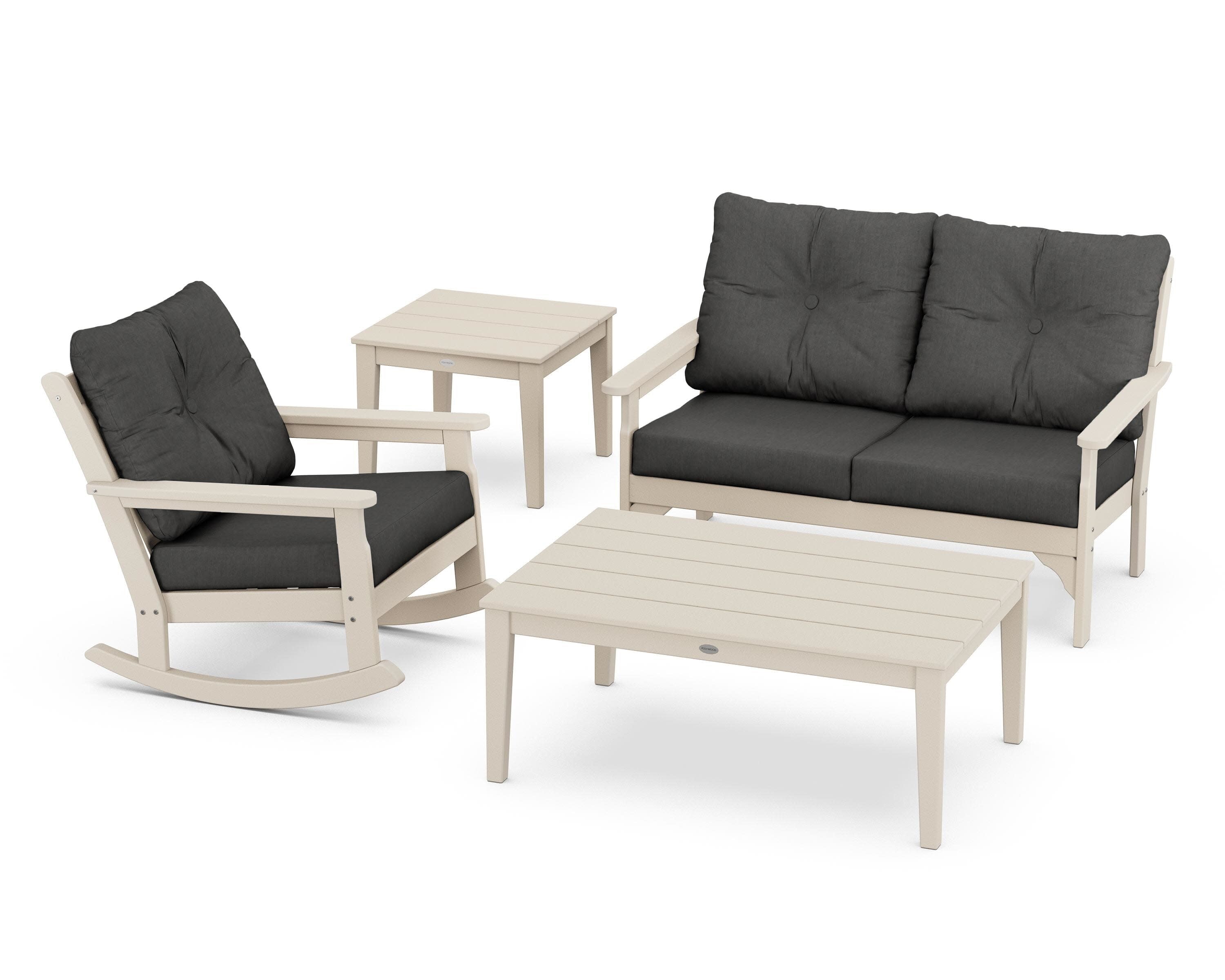 Vineyard 4-Piece Deep Seating Rocker Set in Sand / Spectrum Carbon