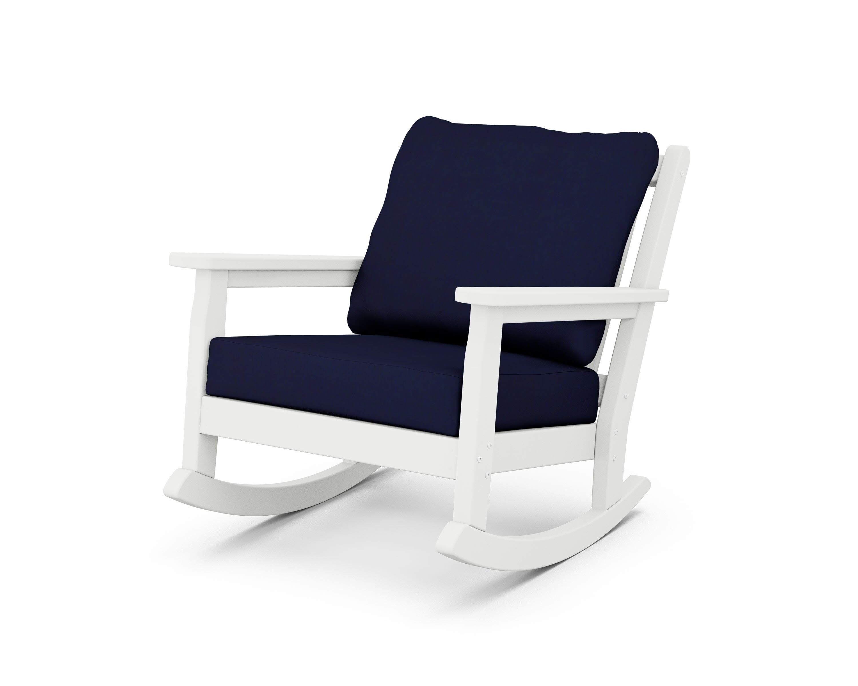 Chippendale Deep Seating Rocking Chair in White / Navy