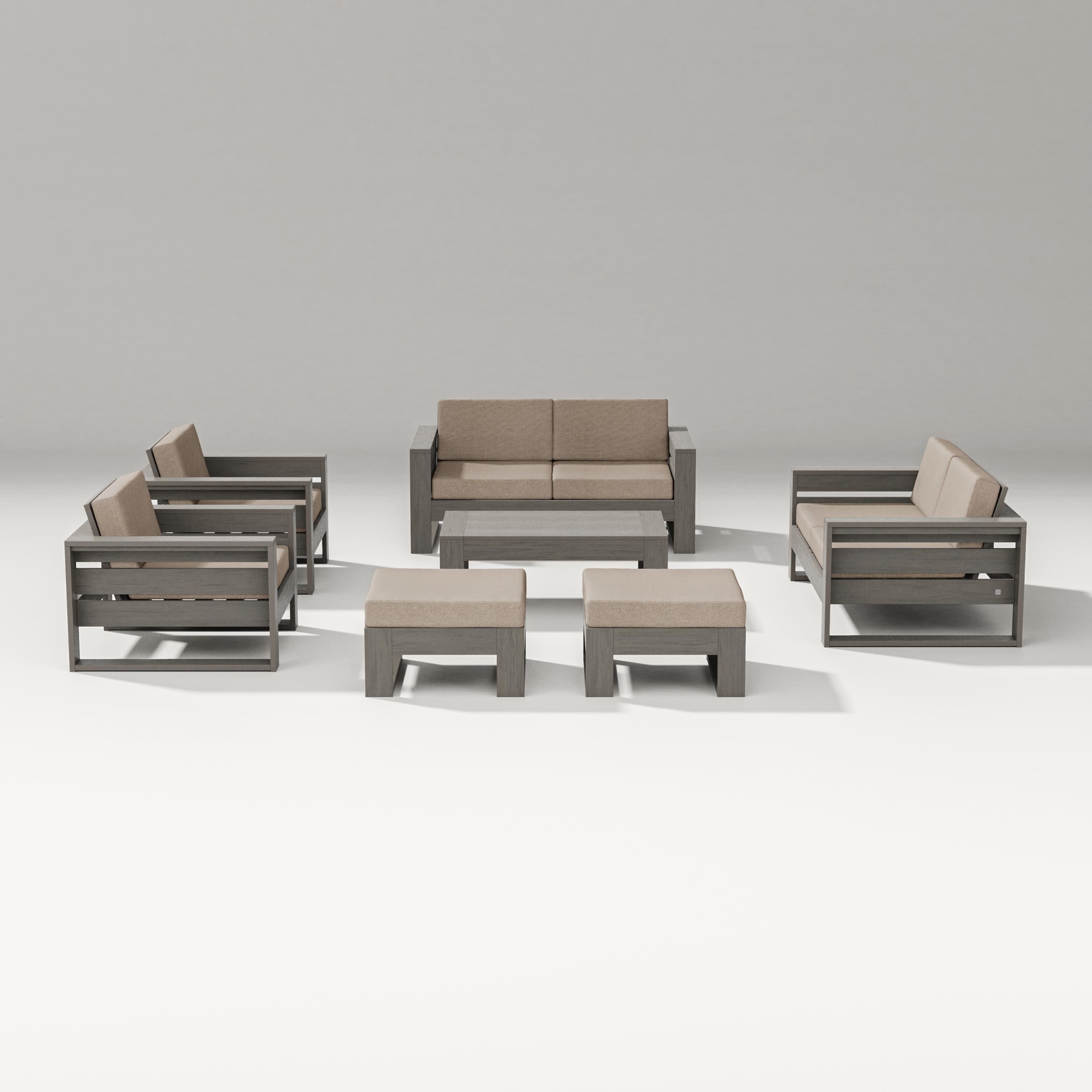 Latitude 7-Piece Lounge Loveseat Set in Driftwood / Spiced Burlap