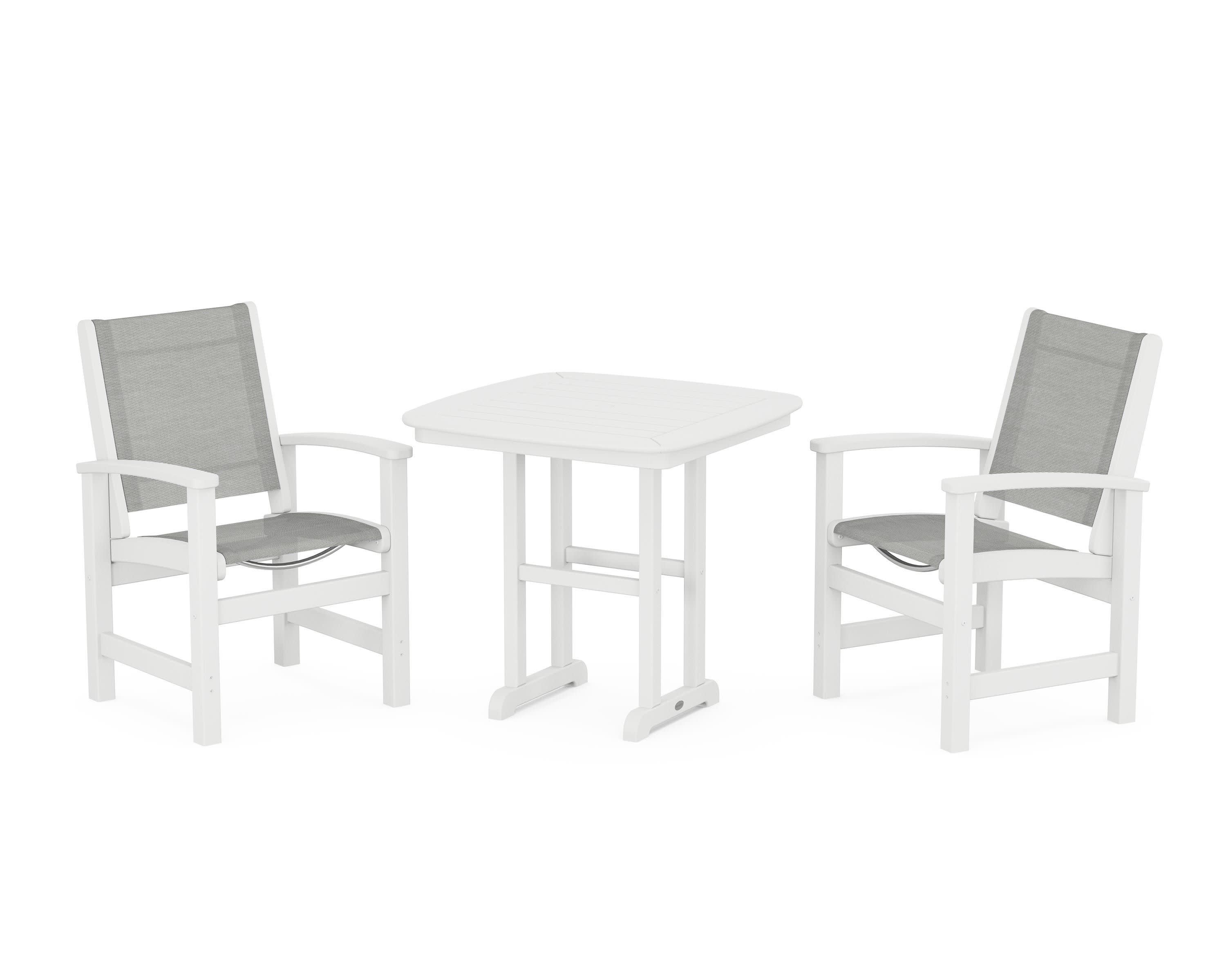 Coastal 3-Piece Dining Set in White / Metallic Sling