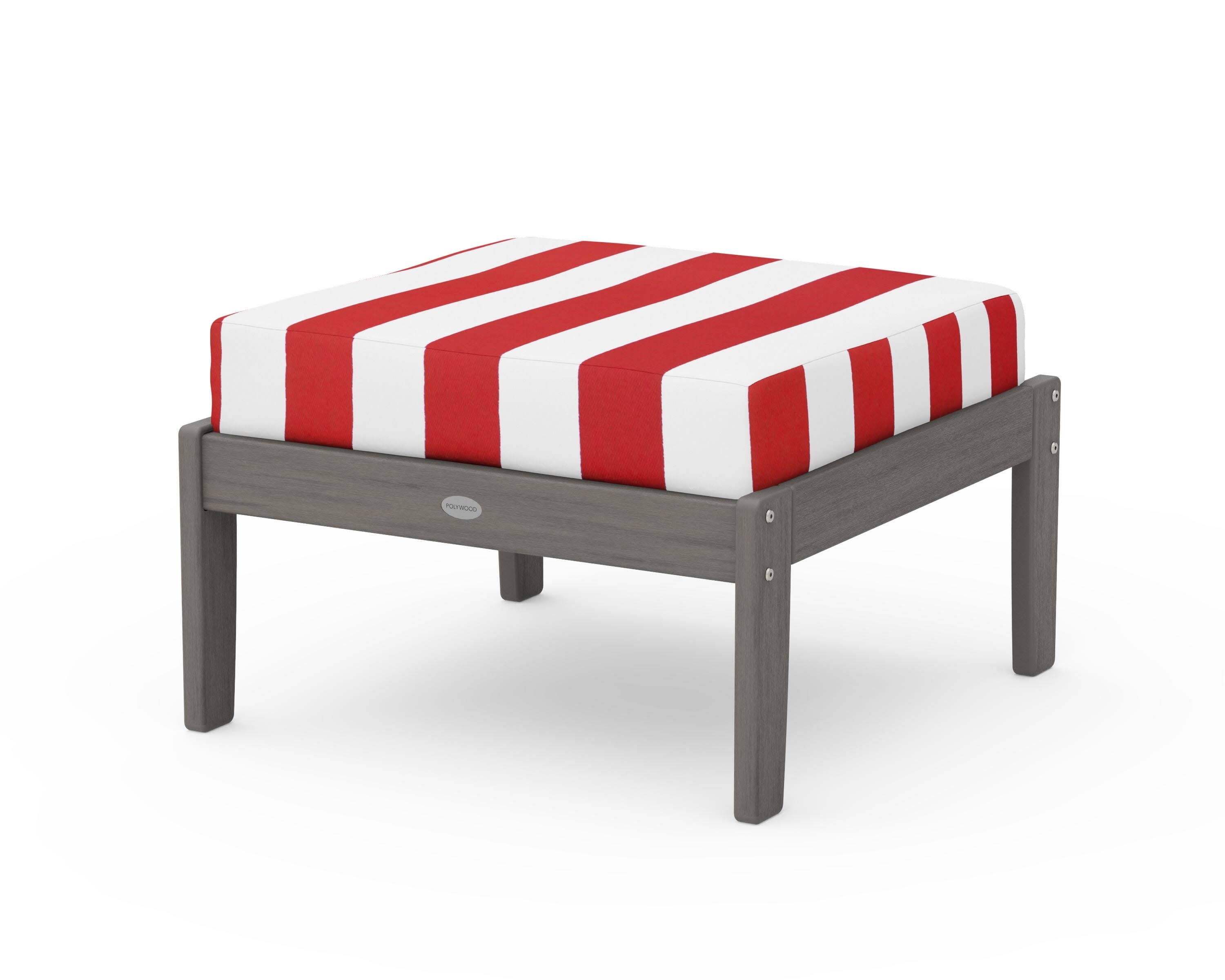 Braxton Deep Seating Ottoman in Driftwood / Cabana Stripe Crimson