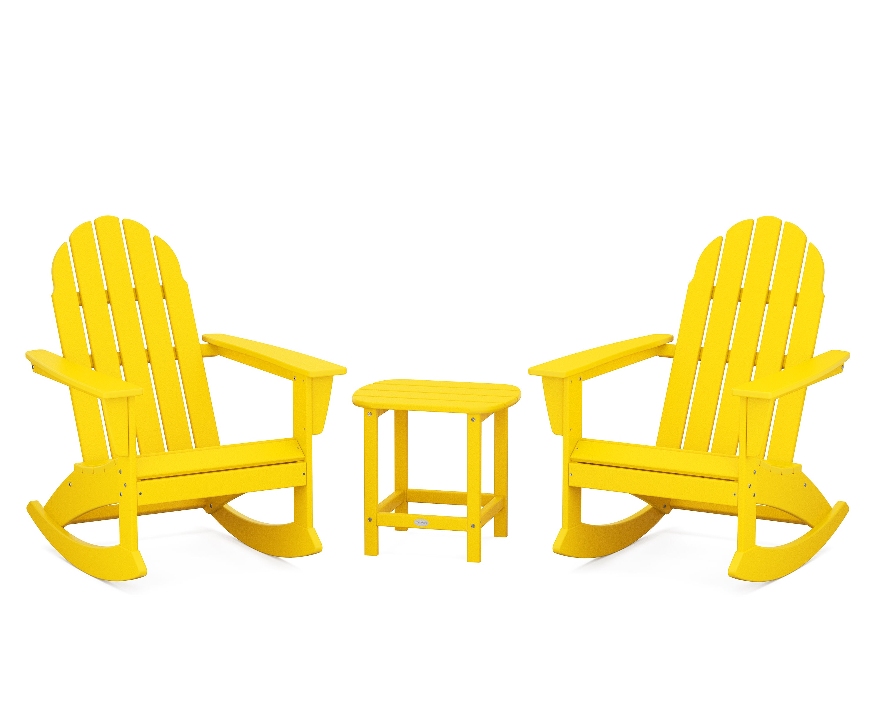 Vineyard 3-Piece Adirondack Rocking Chair Set with South Beach 18" Side Table in Lemon