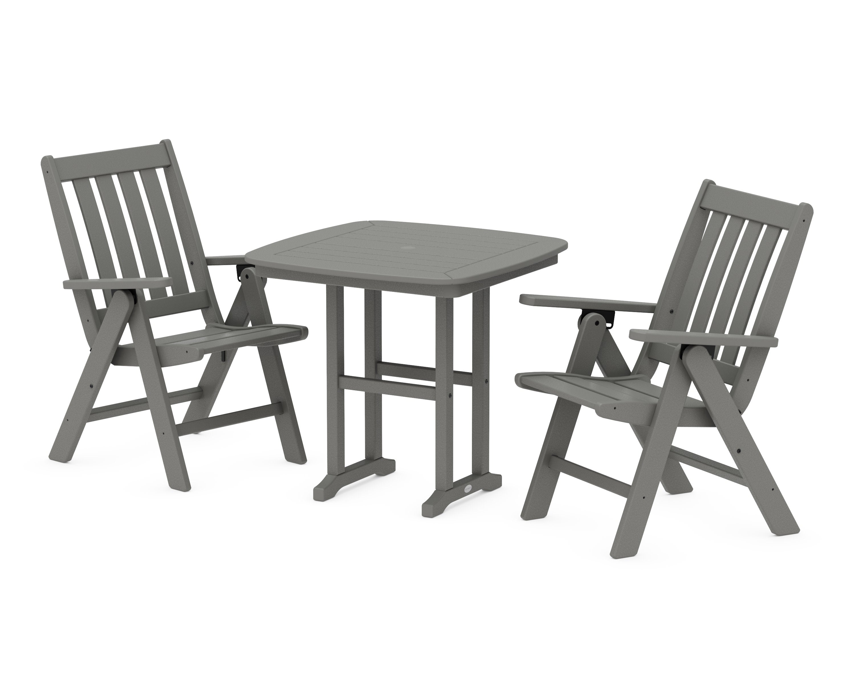 Vineyard Folding Chair 3-Piece Dining Set in Slate Grey