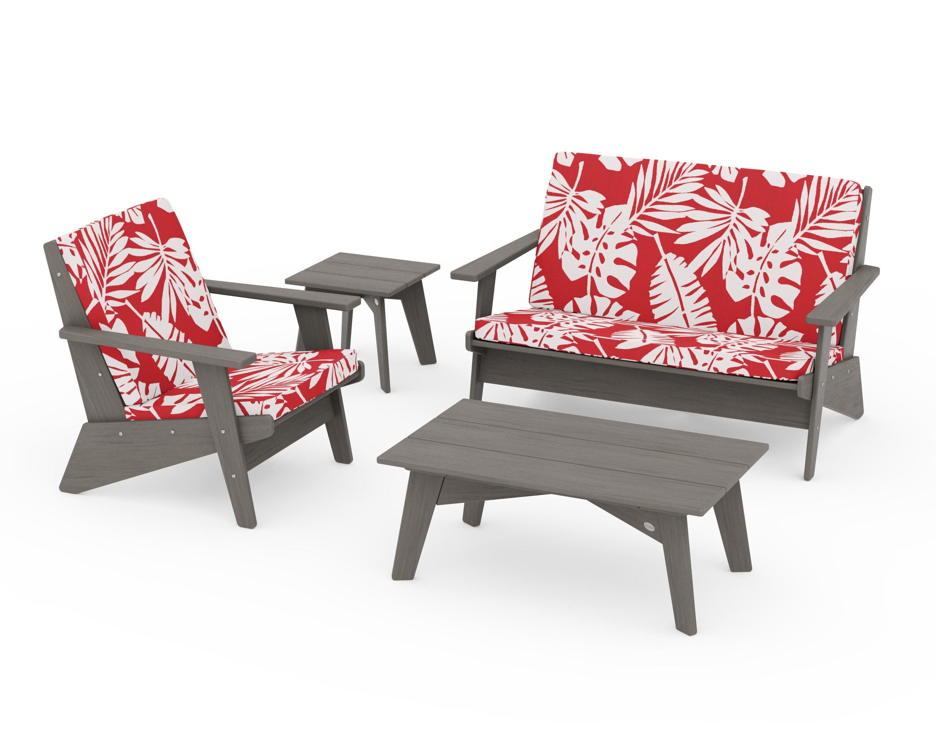 Riviera Modern Lounge 4-Piece Set in Driftwood / Leaf Crimson