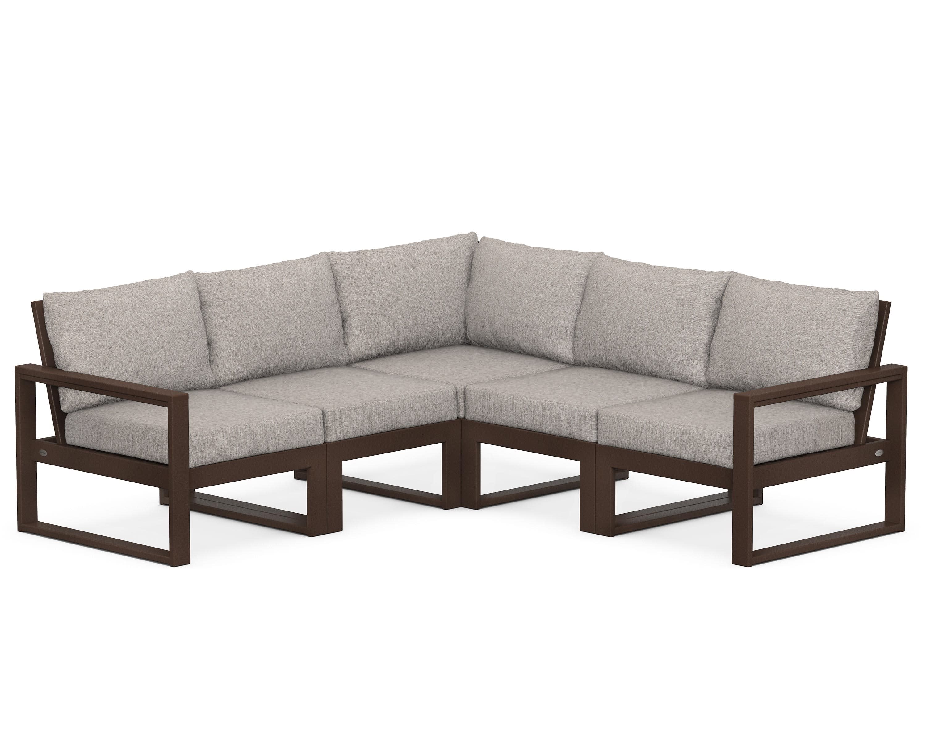EDGE 5-Piece Modular Deep Seating Set in Mahogany / Weathered Tweed