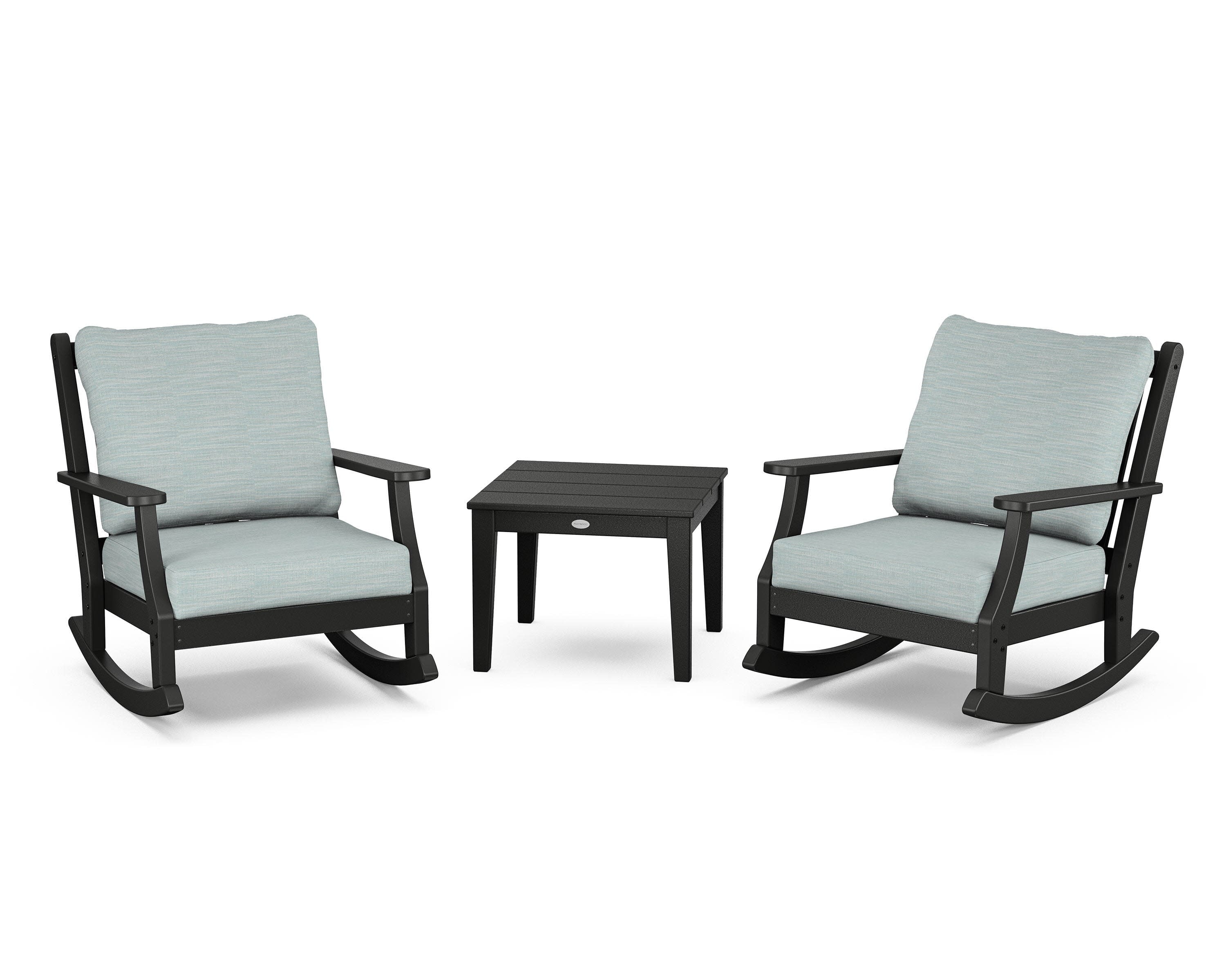 Wovendale 3-Piece Deep Seating Rocker Set in Black / Soothe Mist