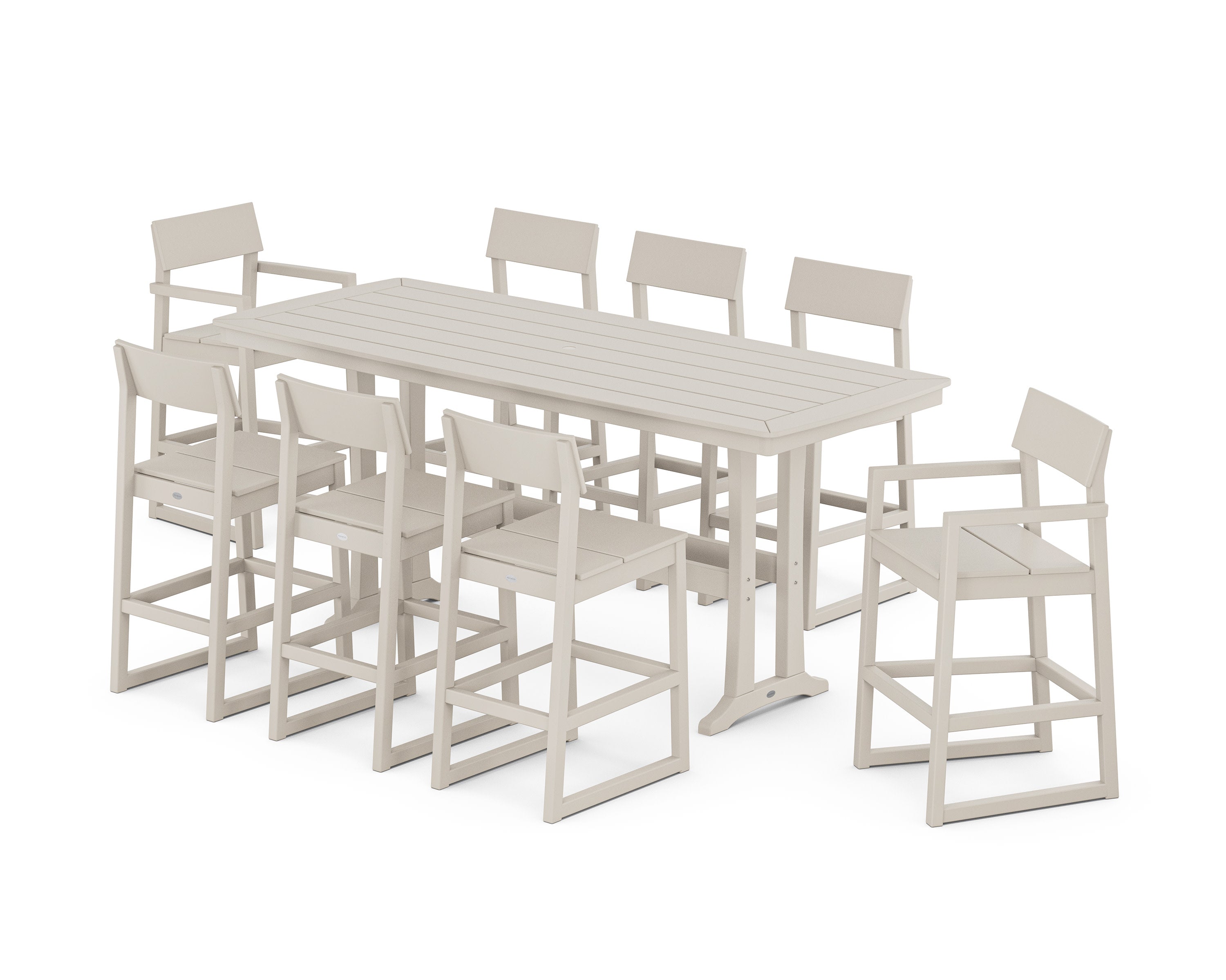 EDGE 9-Piece Bar Set with Trestle Legs in Sand